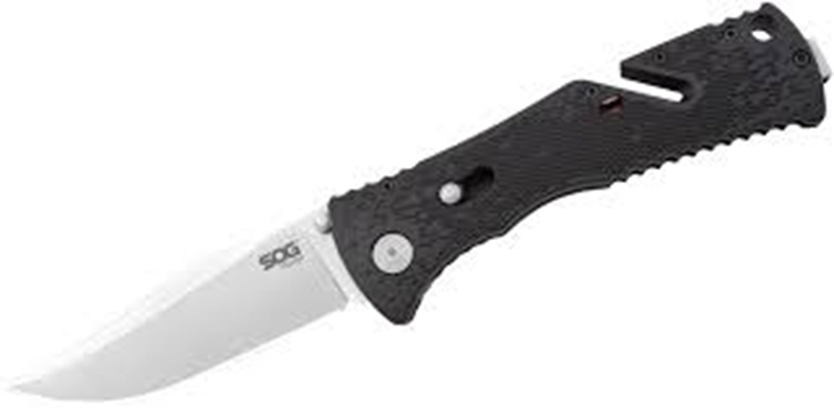 SOG Trident Assisted Opening Folder Black GRN Handle AUS-8 Satin Clip Point Blade View 1
