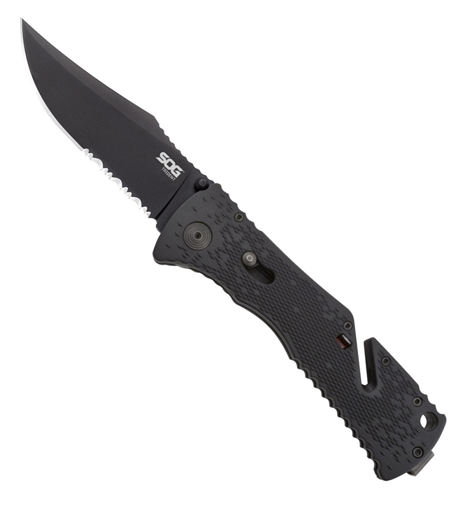 SOG Trident Assisted Opening Folder Black GRN Handle Black TiNi PS Clip Point Blade SOG-TF1-CP View 1