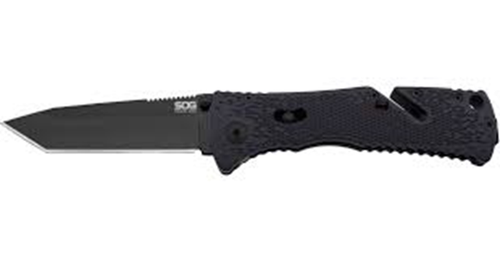 SOG Trident Mini AO Folder Black GRN W/Groove Handle Black TiNi Tanto Point Blade SOG-TF-27 View 1