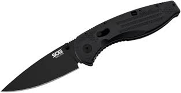 SOG Aegis Mini AO Folder Black GRN Handle AUS-8 Black TiNi Drop Point Blade SOG-AE-22 View 1