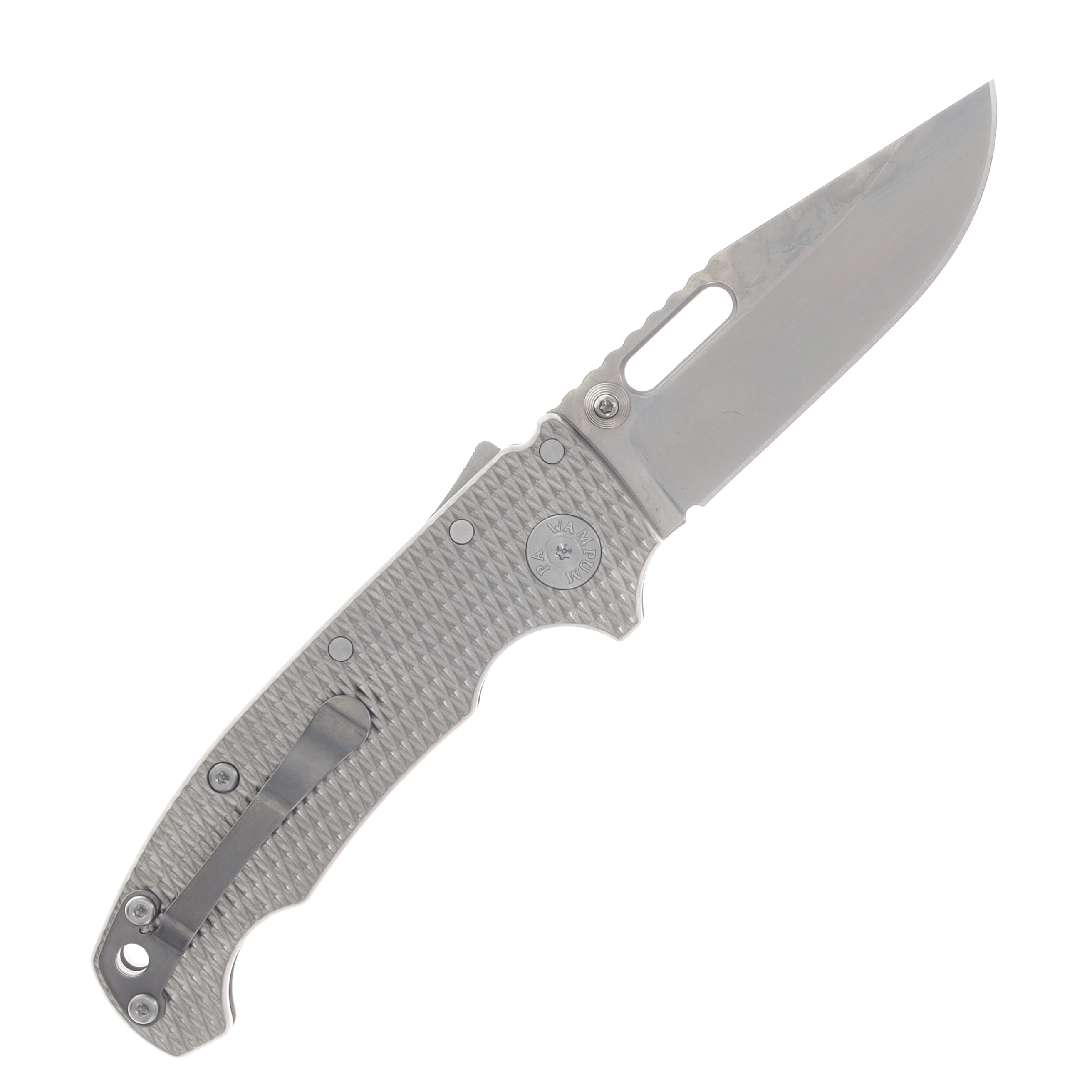 Demko Knives AD20 Slim Folding Knife Magnacut Clip Point - K1 Textured TI AD20SLIM-K1-MC-CLIP-TITANIUM-TEXTURE View 2