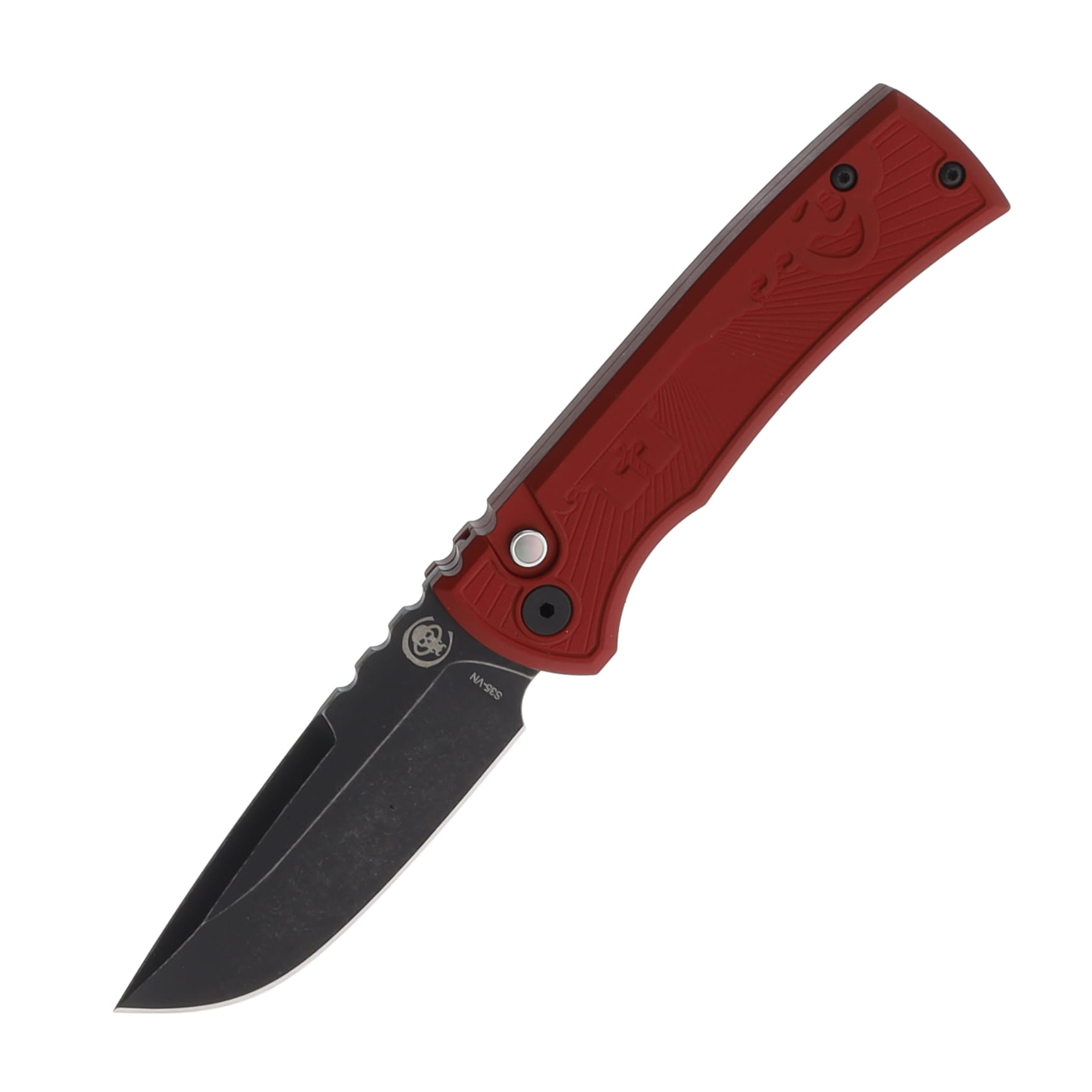 Chaves x ProTech Redencion Automatic Knife Blackwash Drop Point/Key-Milled Red Aluminum CK-1A10-1G3F-2D11 View 1