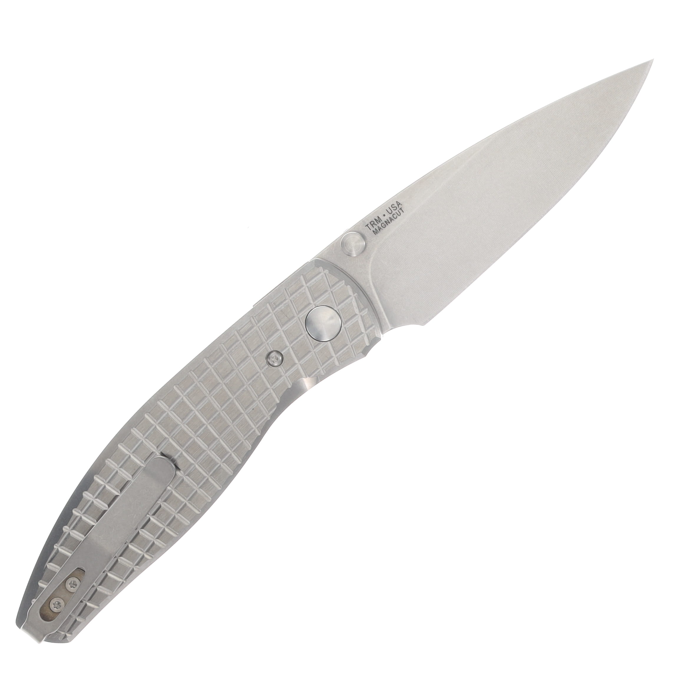TRM ATOM Linerlock Folder MagnaCut Blade TI Frag Flat Scales Custom TI Clip DLR-ATM-TI-FRAG View 2