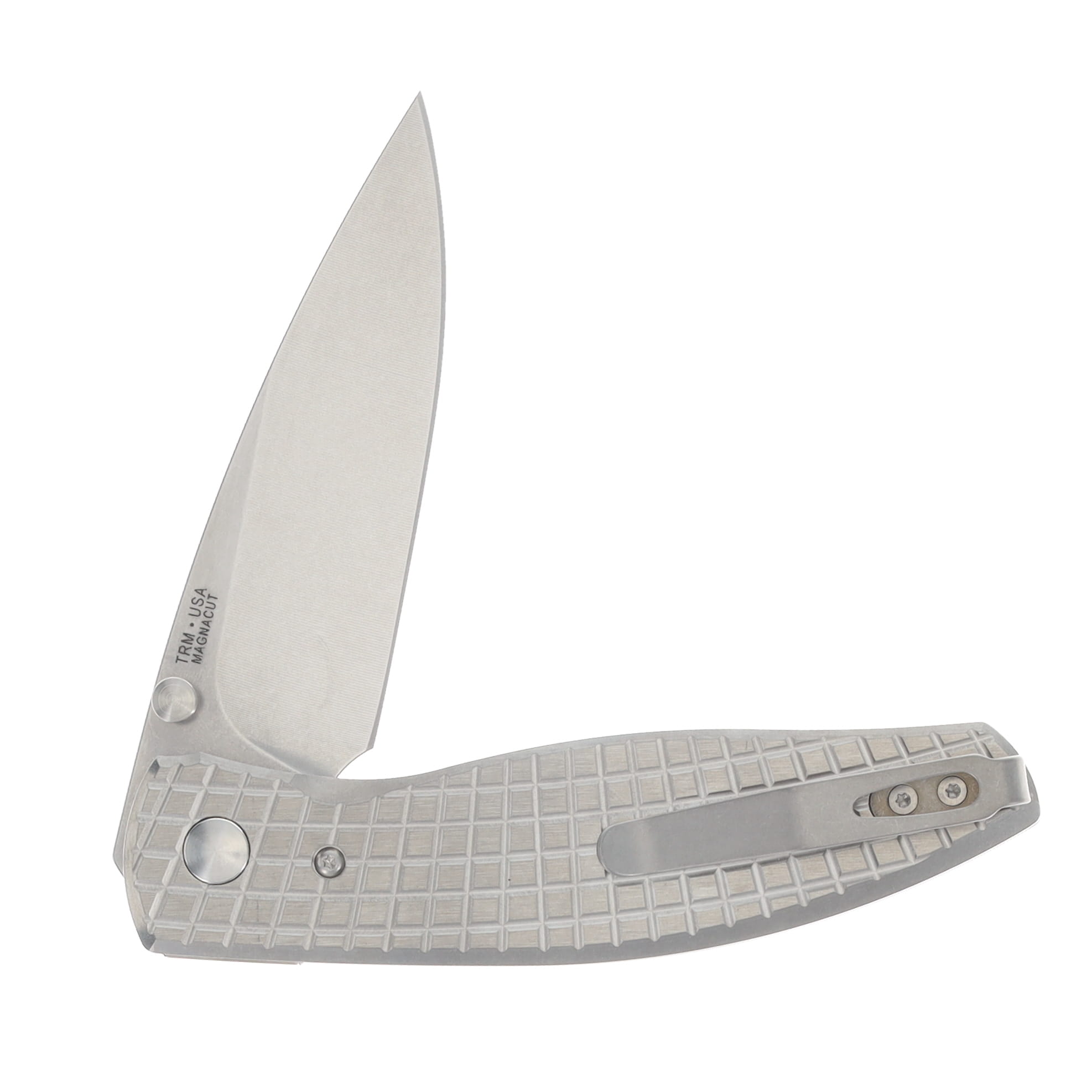 TRM ATOM Linerlock Folder MagnaCut Blade TI Frag Flat Scales Custom TI Clip DLR-ATM-TI-FRAG View 4