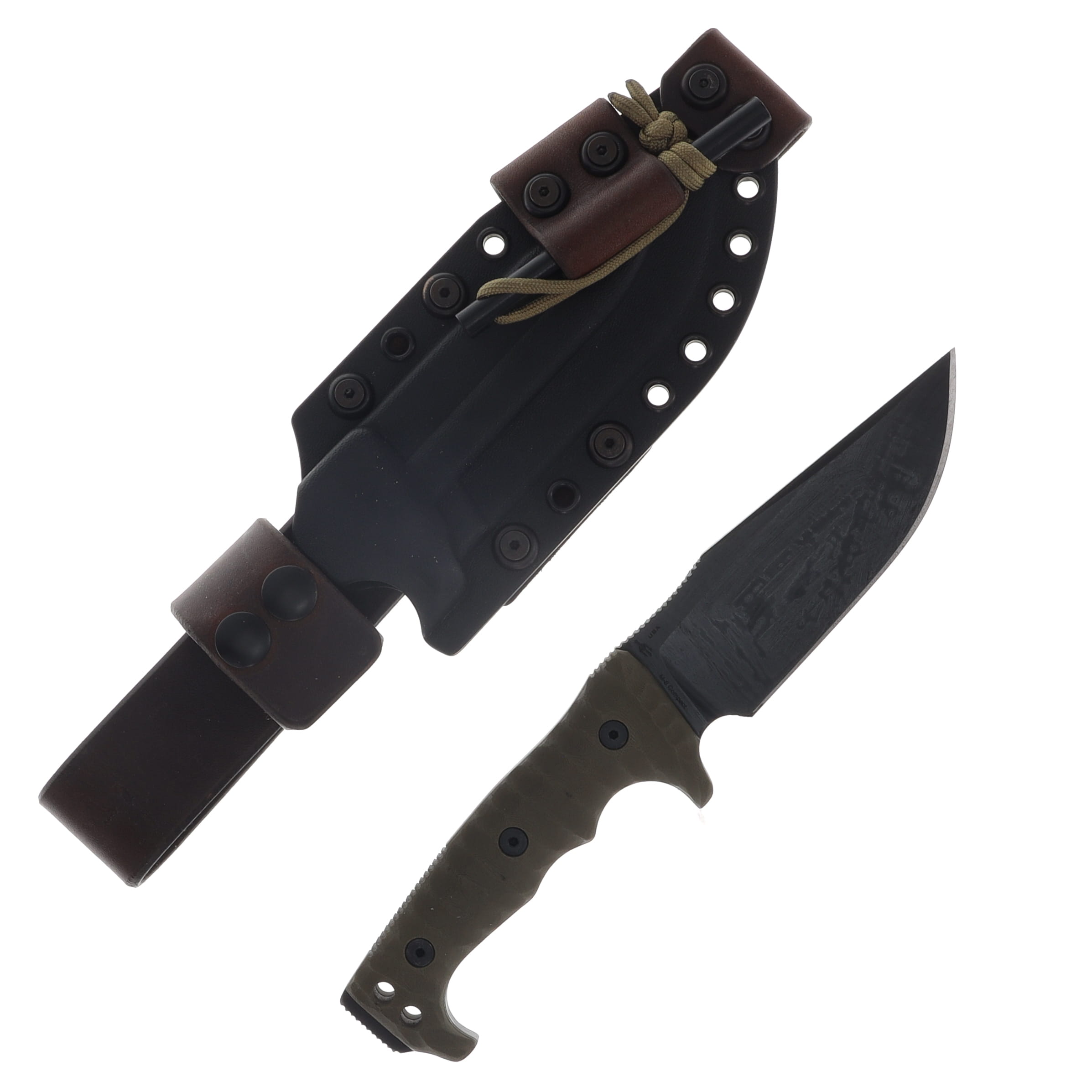 Miller Brothers M-8 Fixed Blade Knife Brown Accents/OD Handle with Black Sheath M-8CBKBNSODH View 1