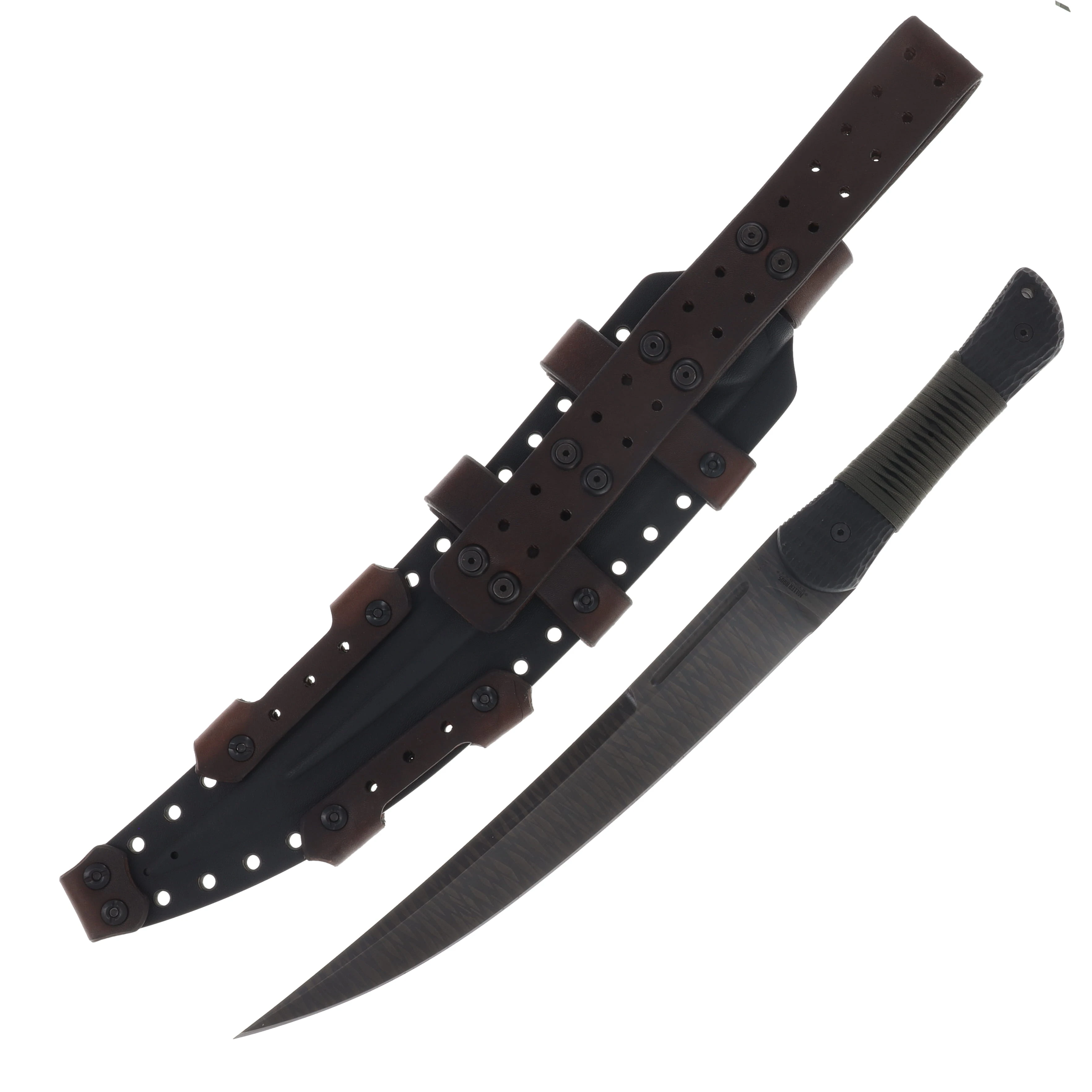 Miller Brothers M-34 Short Sword Black Blade/OD Paracord and Black Sheath with Brown Accents M-34BKBNSBKHODP View 2