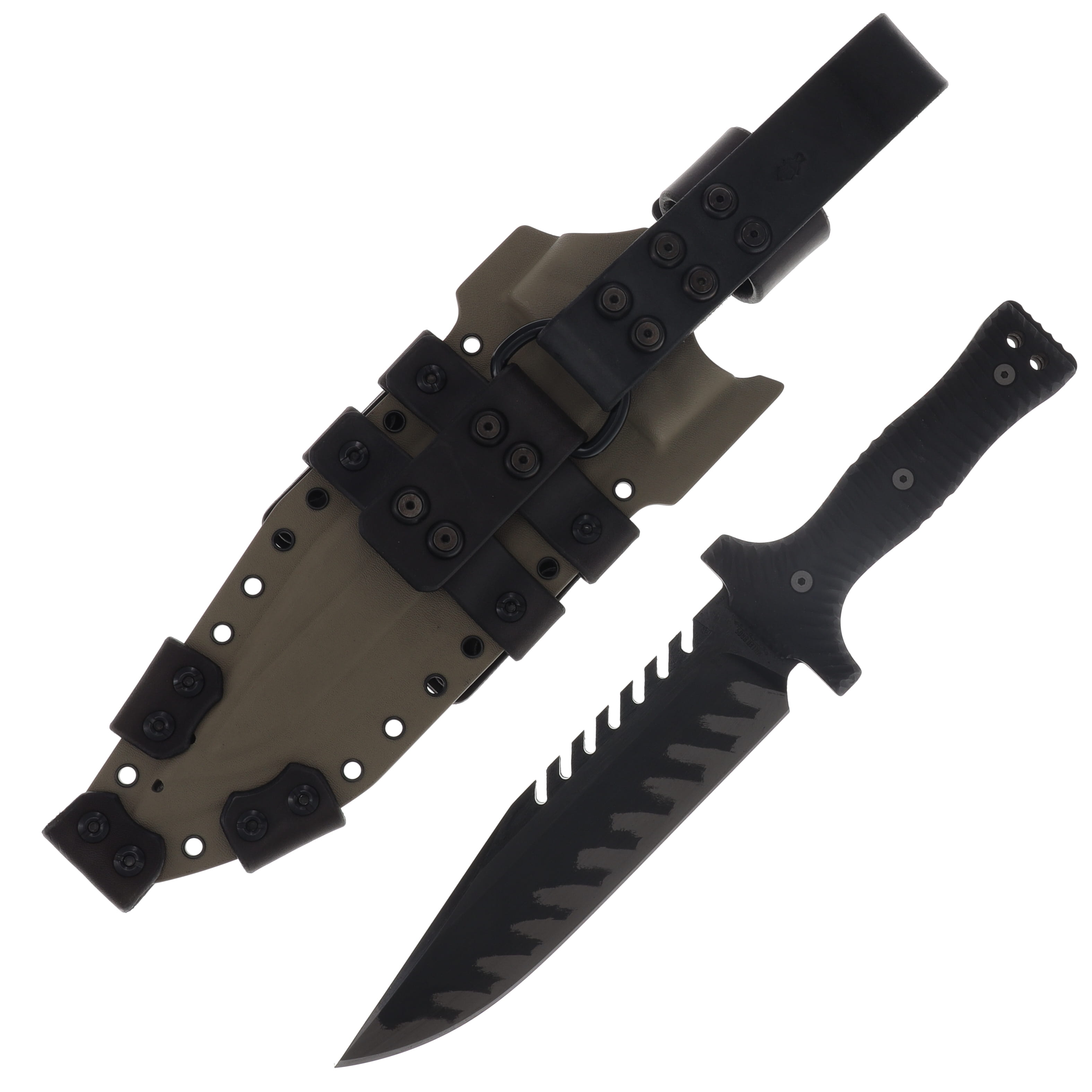 Miller Brothers M-22 Sawtooth Fixed Blade Black Accents/Black G-10 Red Liner with FDE Sheath M-22FDEBKSBKRDH View 2