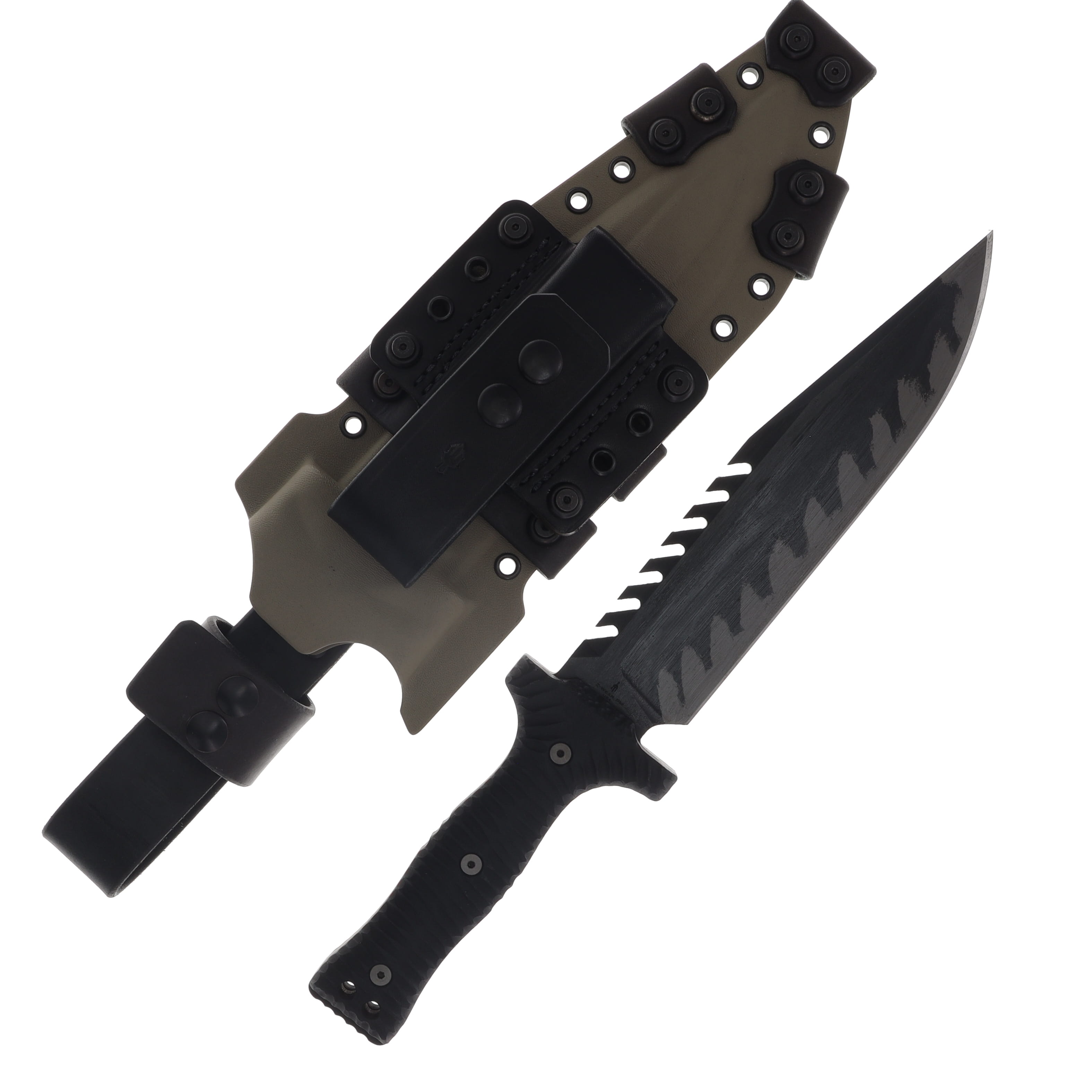 Miller Brothers M-22 Sawtooth Fixed Blade Black Accents/Black G-10 Red Liner with FDE Sheath M-22FDEBKSBKRDH View 1