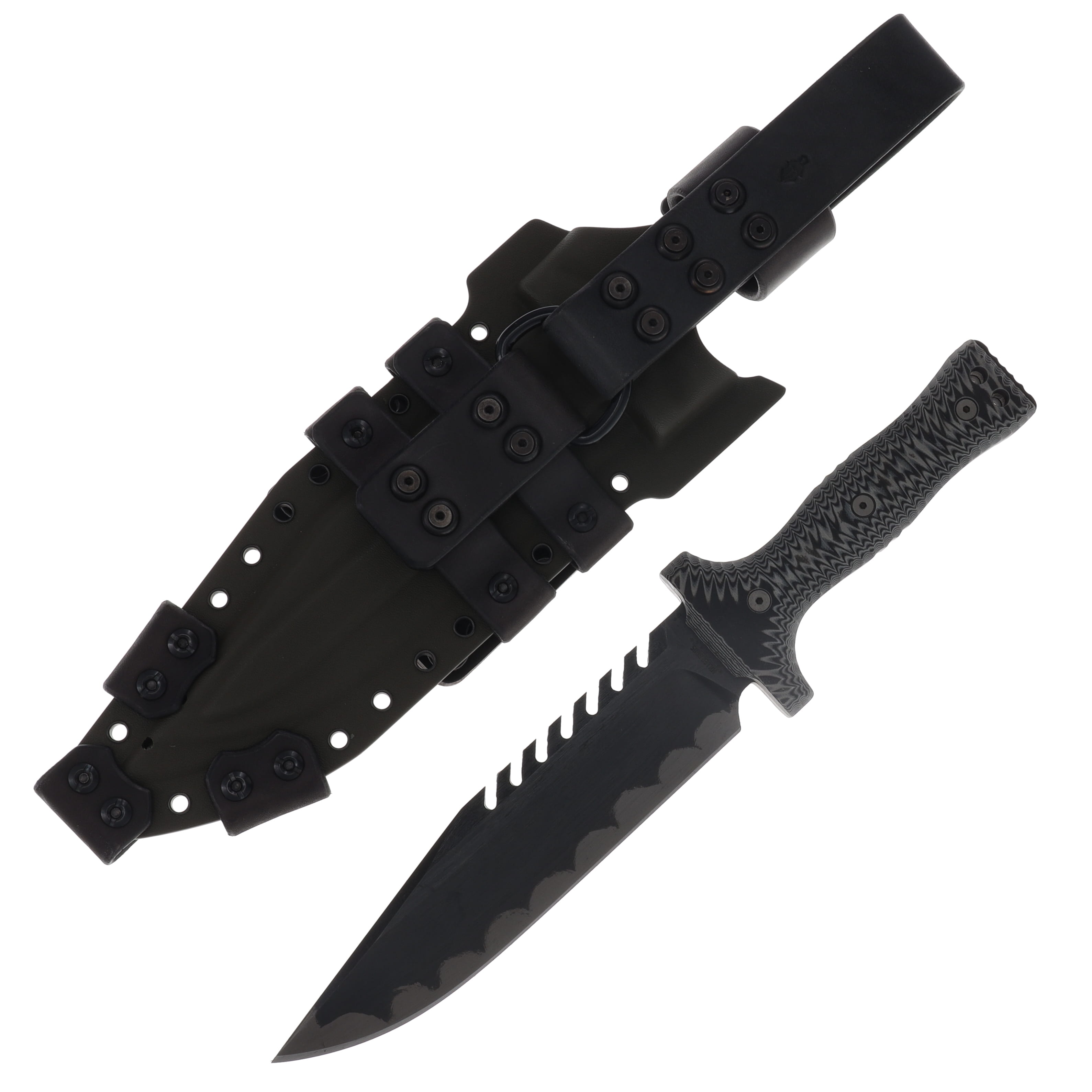 Miller Brothers M-22 Sawtooth Fixed Blade Black Accents/Gray and Black G-10 with OD Green Sheath M-22ODBKSGRYBKH View 2