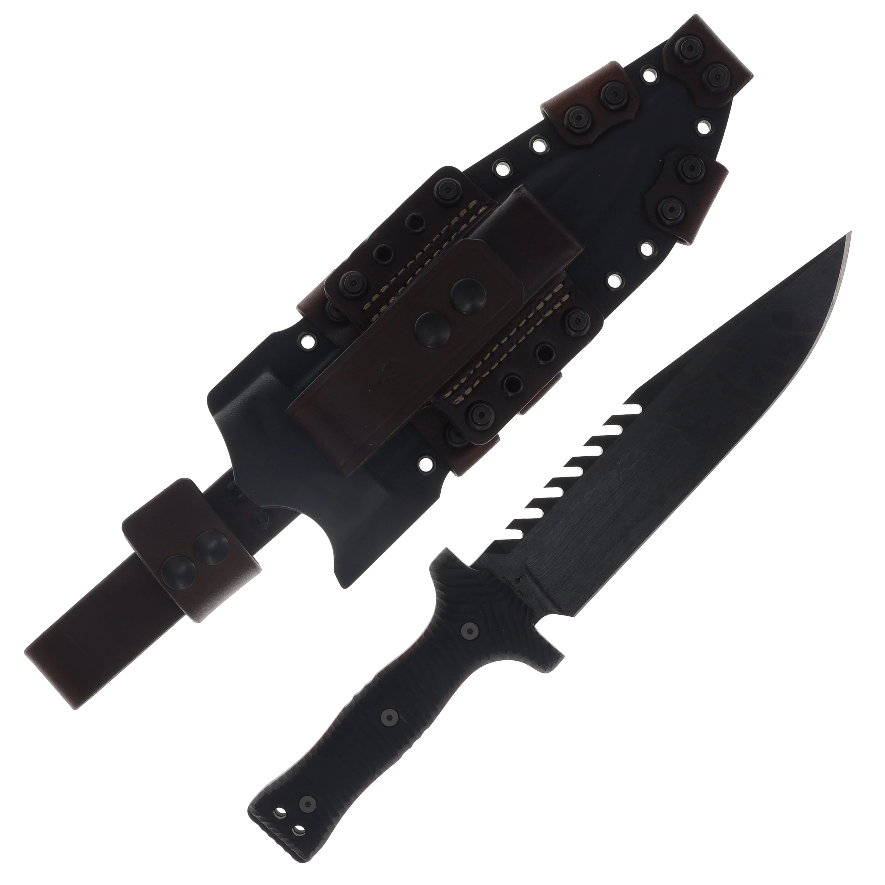 Miller Brothers M-22 Sawtooth Fixed Blade Brown Accents/Black G-10 Red Liner with Black Sheath M-22BKBNSBKRDH View 1