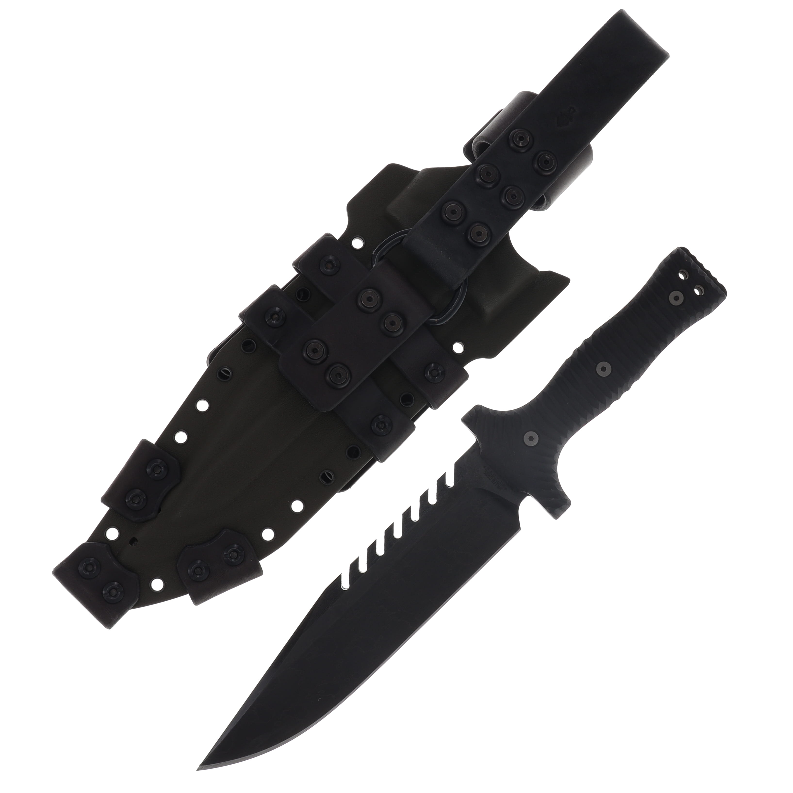 Miller Brothers M-22 Sawtooth Fixed Blade Black Accents/Black G-10 Red Liner with OD Green Sheath M-22ODBKSBKRDH View 2