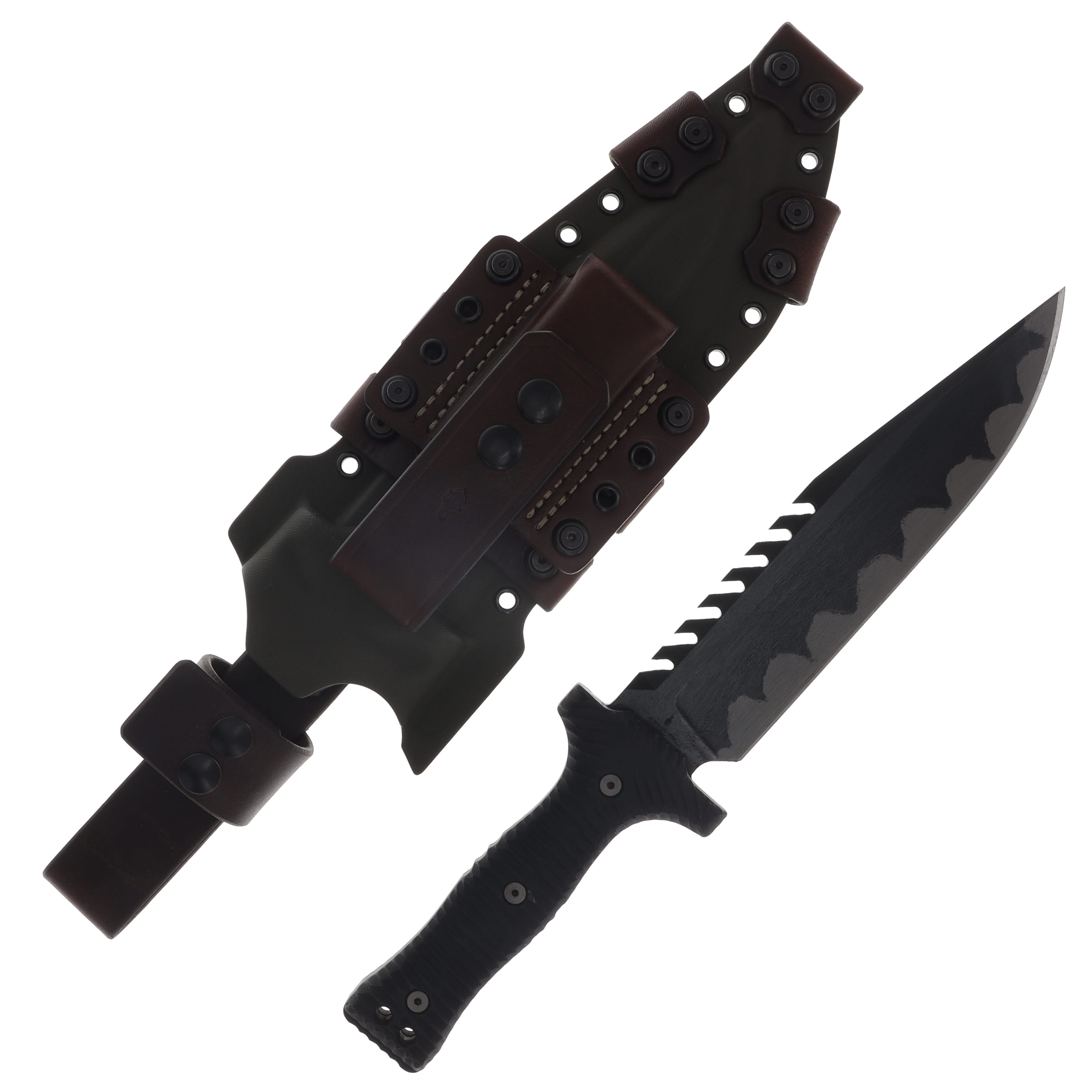 Miller Brothers M-22 Sawtooth Fixed Blade Brown Accents/Black G-10 with OD Sheath M-22ODBNSBKH View 1