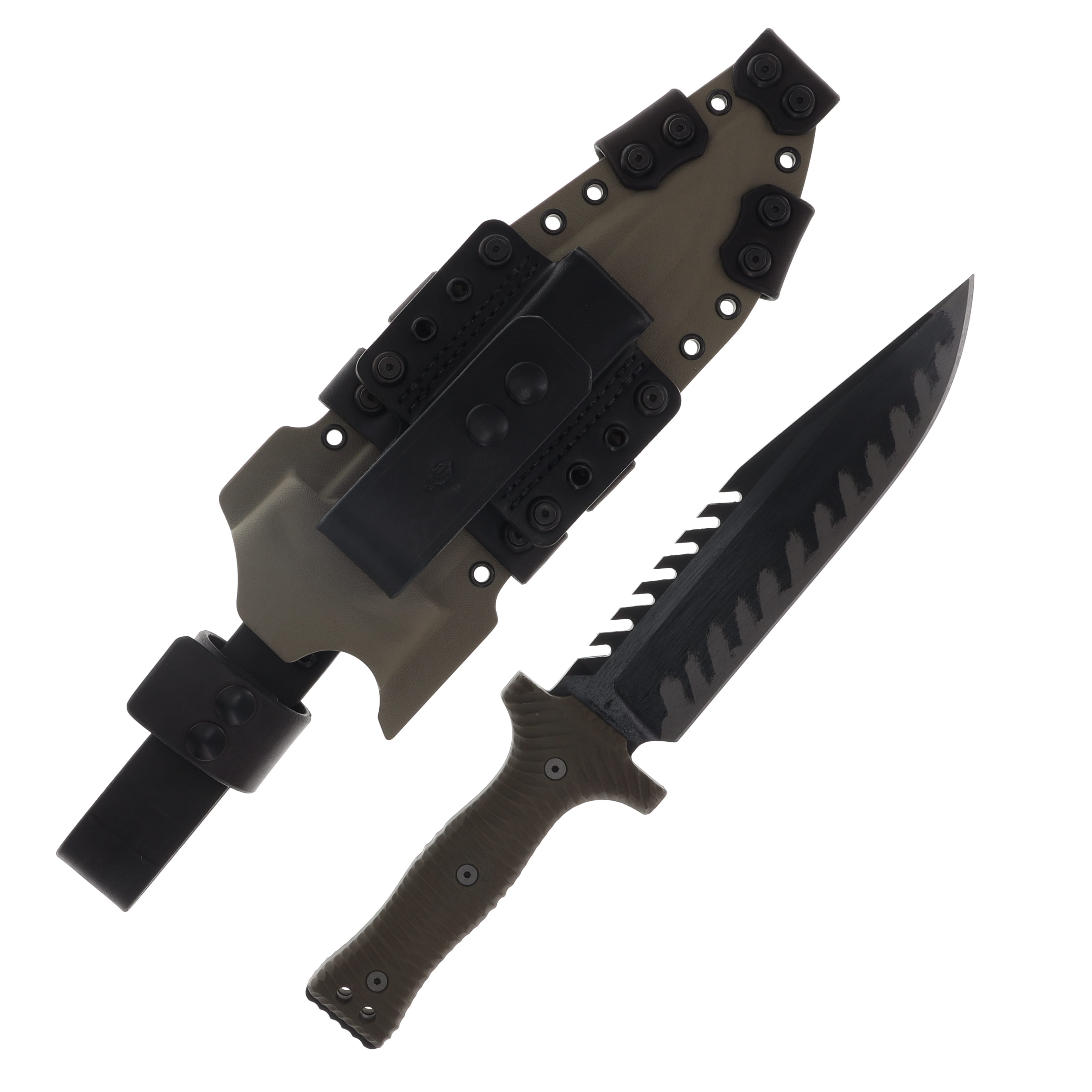 Miller Brothers M-22 Sawtooth Fixed Blade Black Accents/FDE G-10 with FDE Sheath M-22FDESBKH View 2