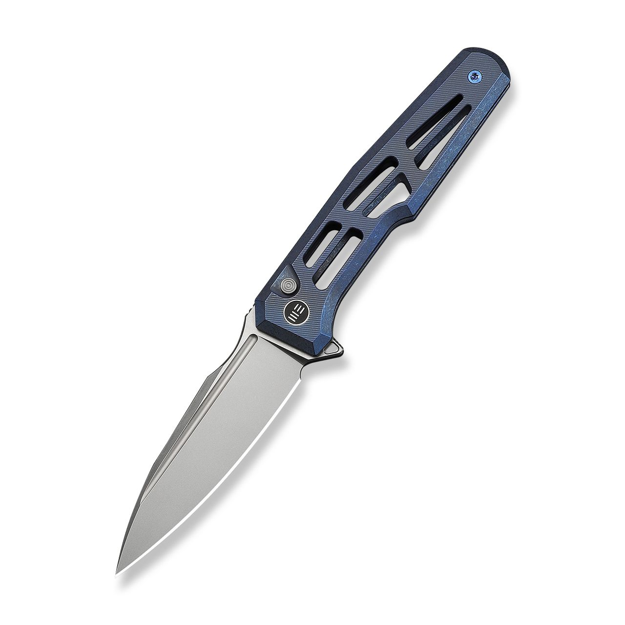 WE Knife Co Dressytak Folder Skeletonized Blue TI Handle Stonewashed M390 Blade View 1
