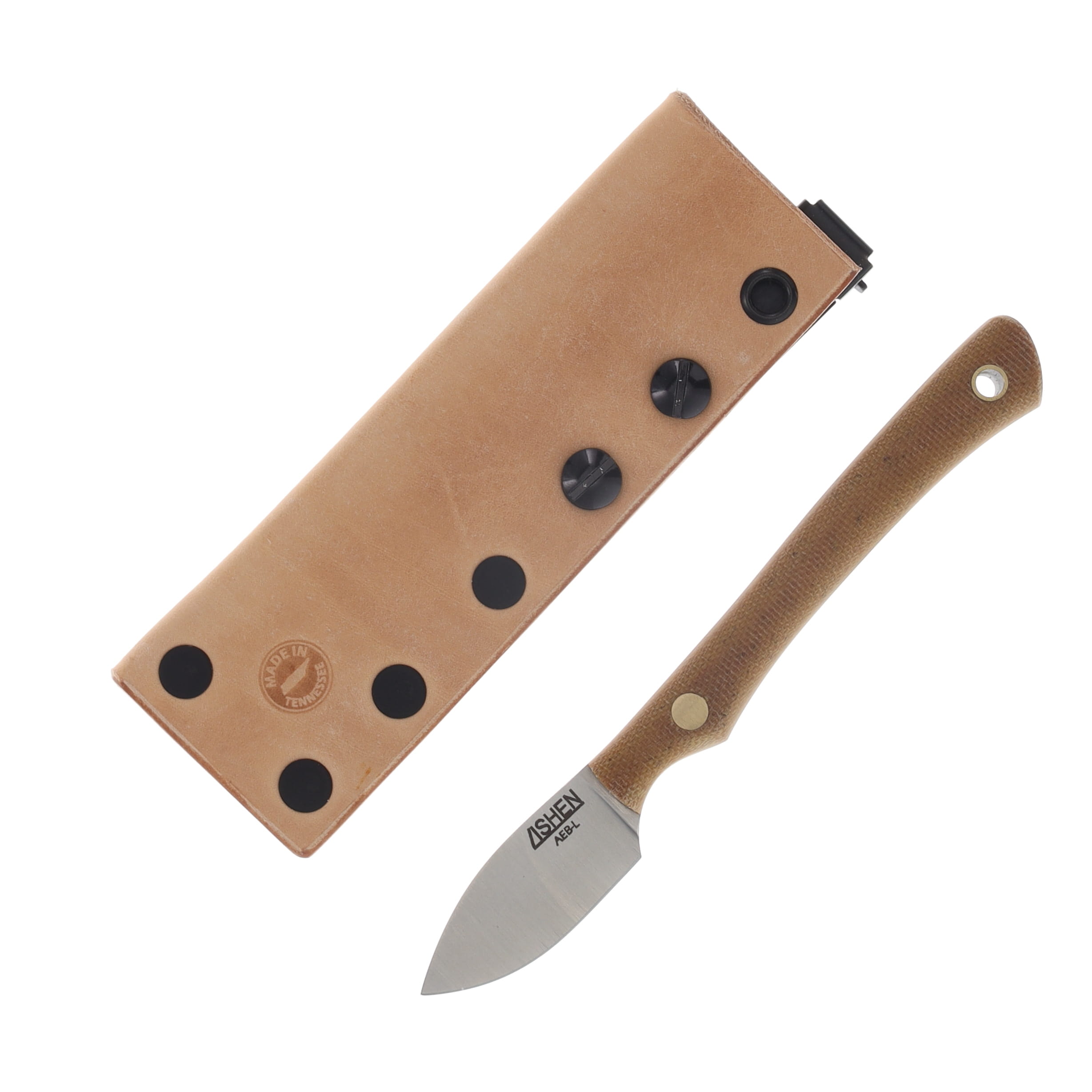 Lishen Knives Northern Scalpel Fixed Blade Matte Natural Canvas Handle Brass Pins LKNENCHP View 1