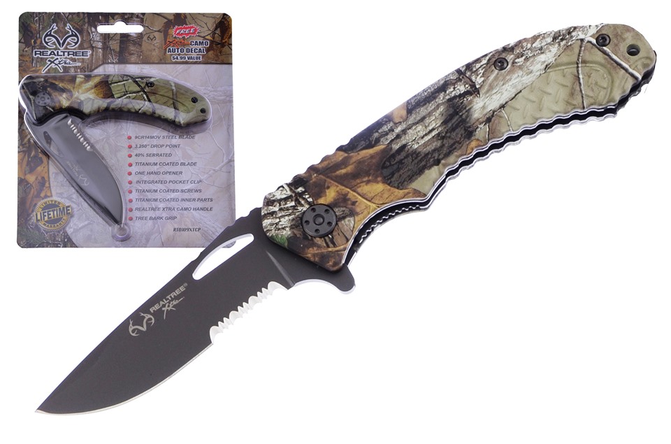 Frost Real Tree Camo Folder Textured Handle TI Coated PS 9CR14Mov SS Blade RT109XTCP View 1