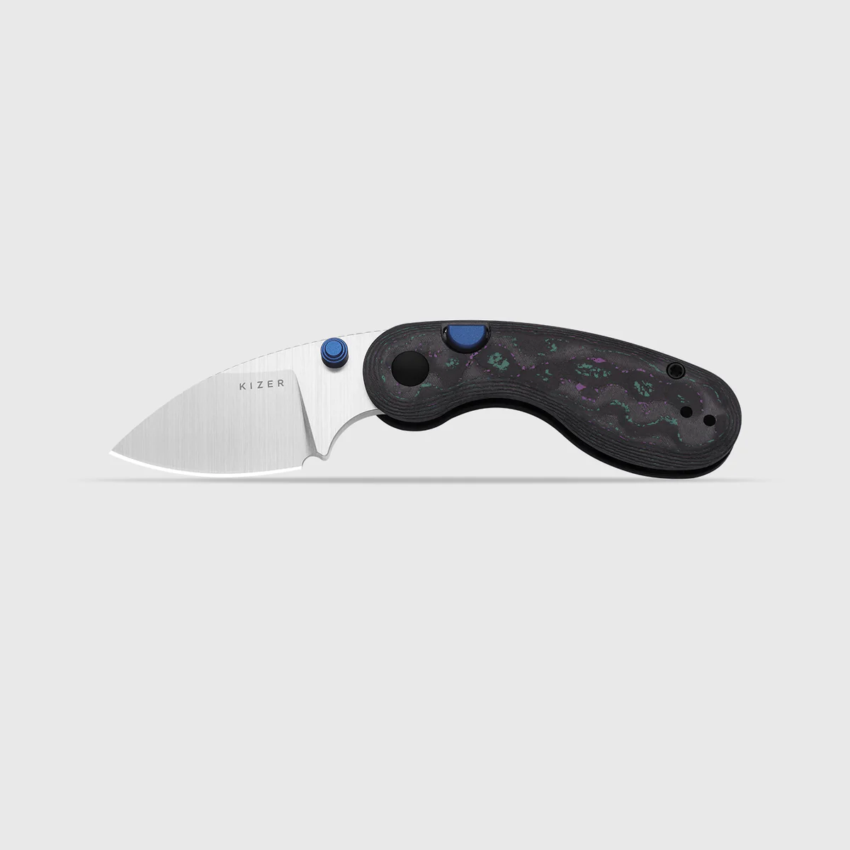 Kizer Microbe Button Lock Folding Knife Satin M390/Jazzy CamoCarbon KI2742A4 View 1