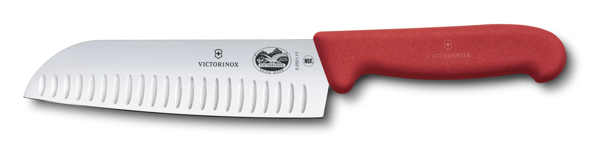 Victorinox 7-inch Granton Blade Santoku Knife Red Fibrox Handle 5.2521.17B View 1