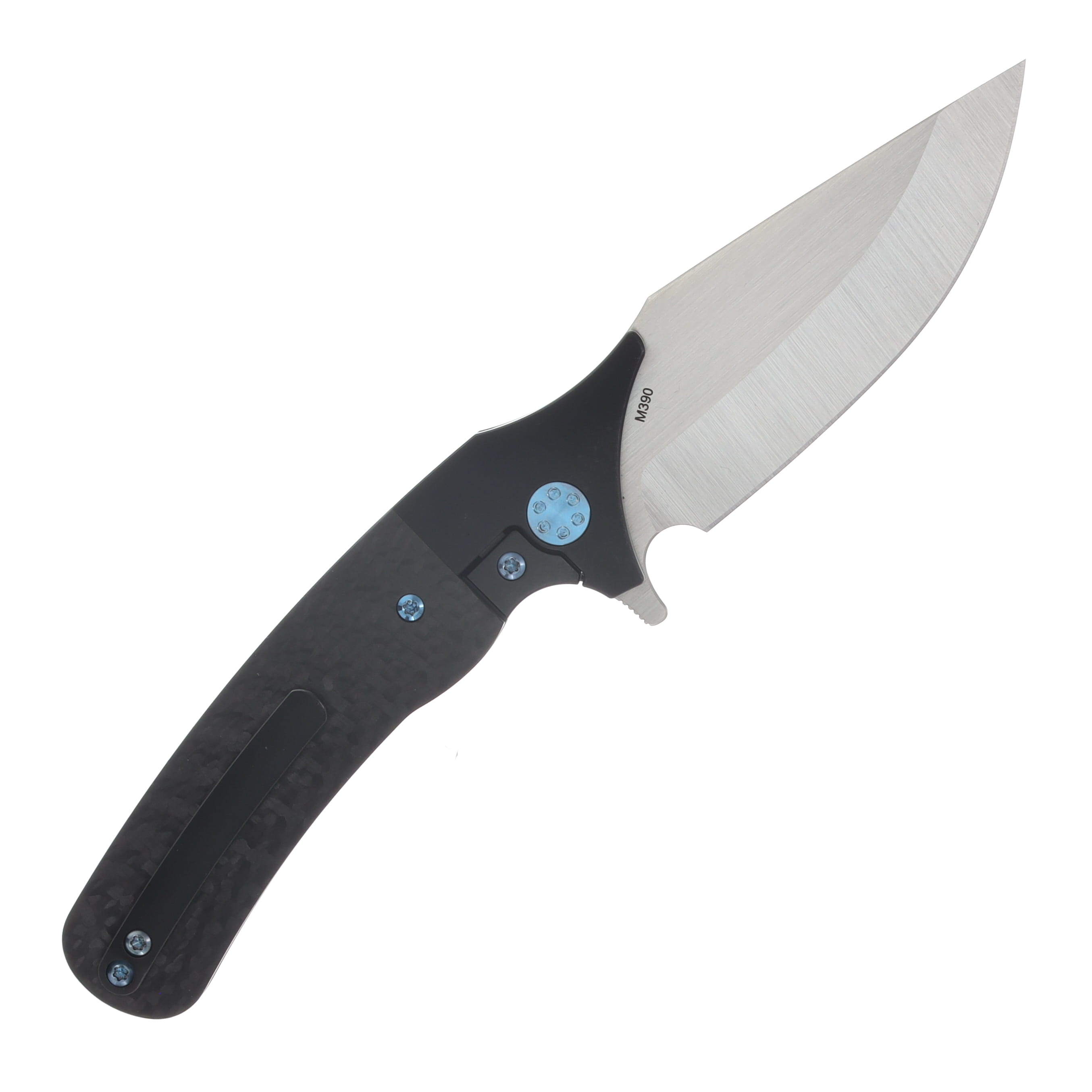 Beans Blades Javelin Folder - Carbon Fiber Twill Handle M390 Blade Blue TI Hardware BBJAVELINCFT View 2
