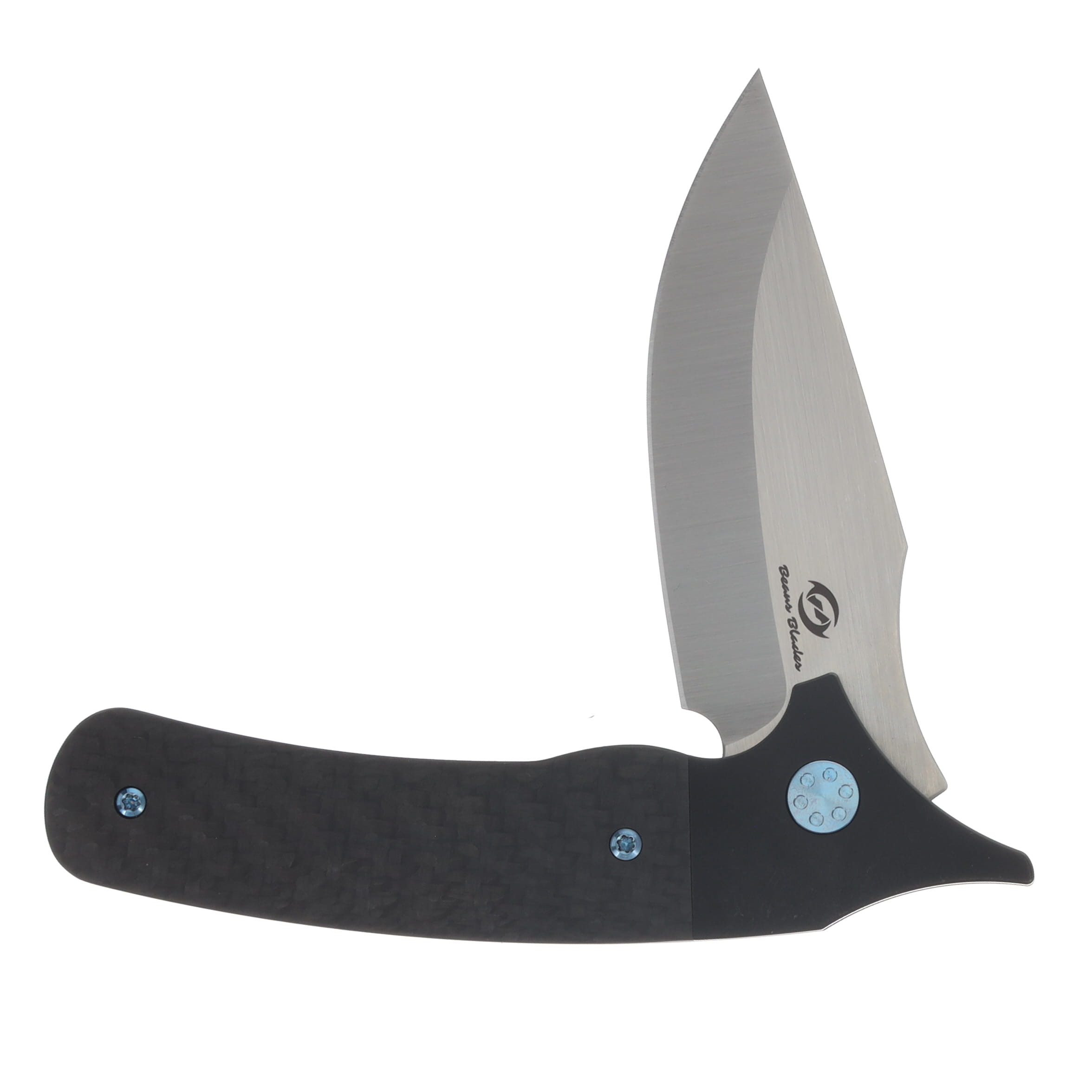 Beans Blades Javelin Folder - Carbon Fiber Twill Handle M390 Blade Blue TI Hardware BBJAVELINCFT View 3