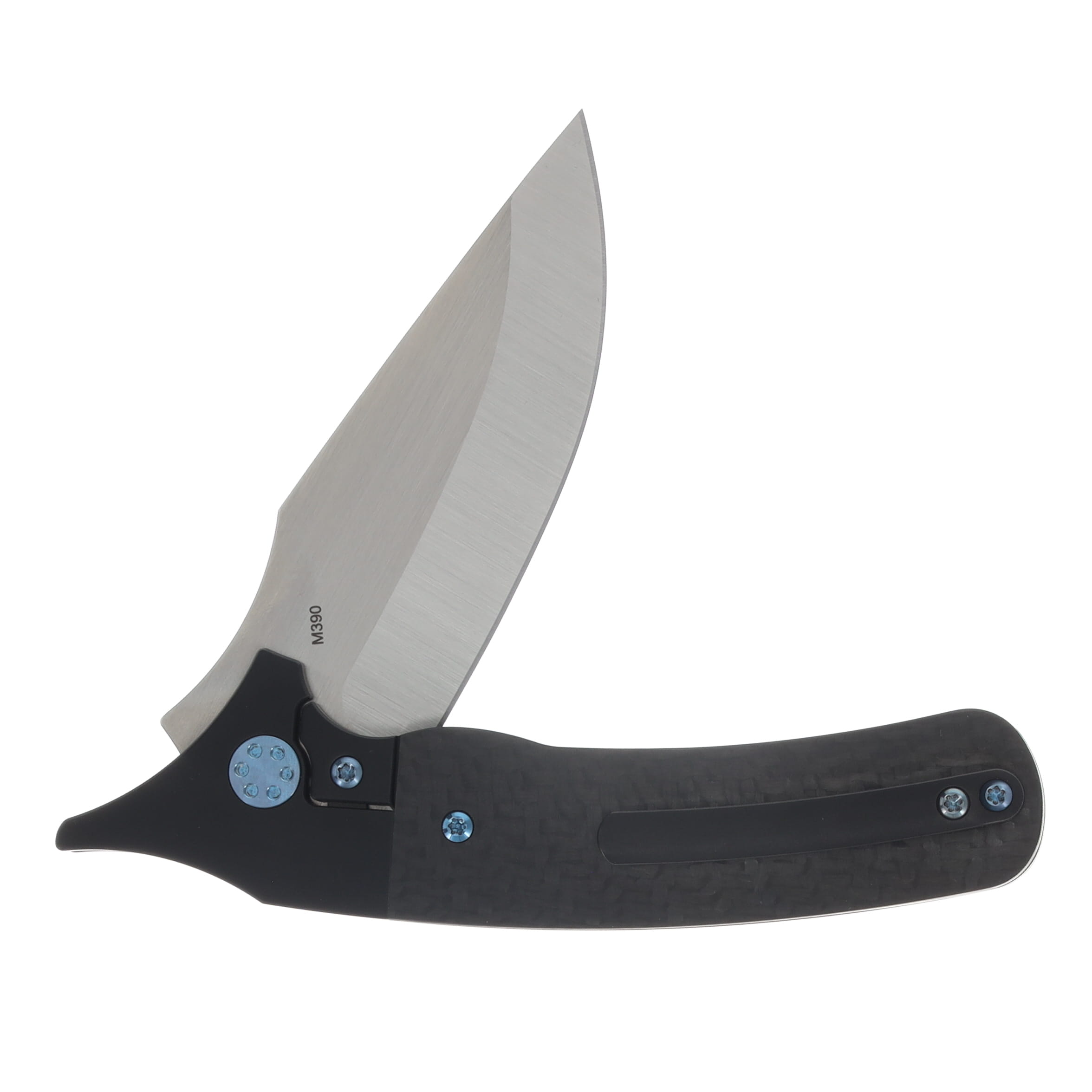 Beans Blades Javelin Folder - Carbon Fiber Twill Handle M390 Blade Blue TI Hardware BBJAVELINCFT View 4
