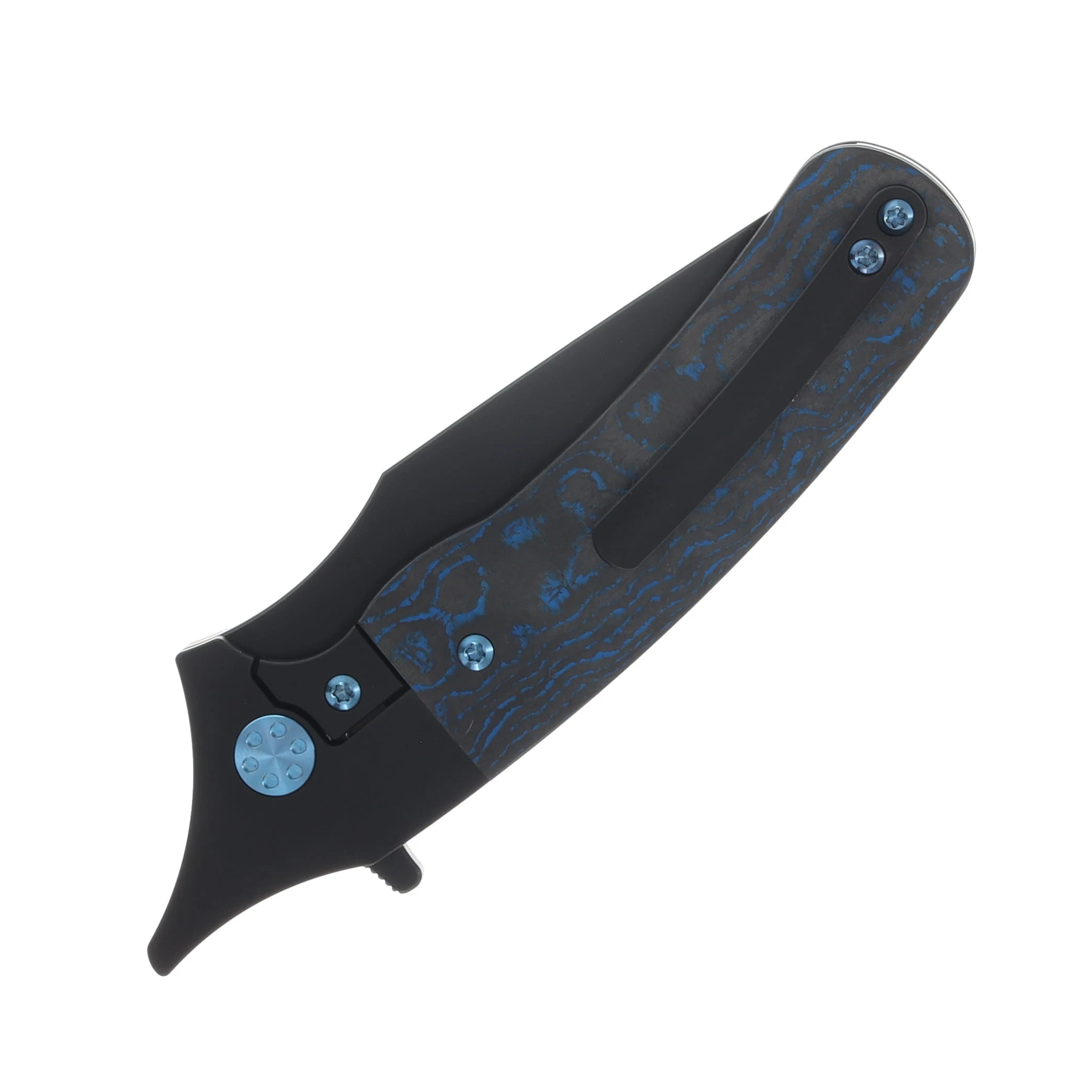 Beans Blades Javelin Folder - CamoCarbon Electric Blue Handle PVD M390 Blade BBJAVELINCCEB View 6