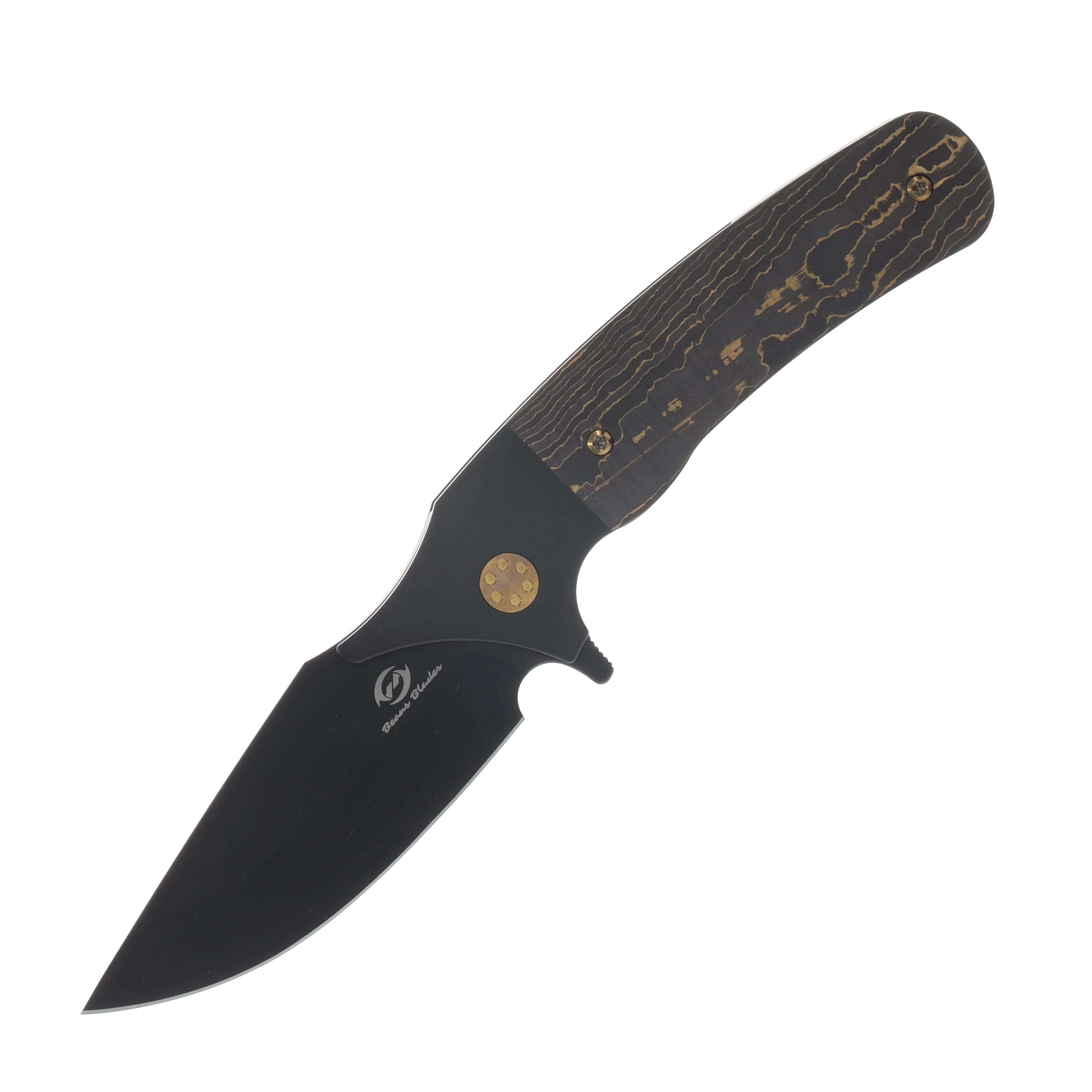 Beans Blades Javelin Folder -  Gold Camo Fat Carbon Handle Black PVD M390 Blade BBJAVELINGC View 1