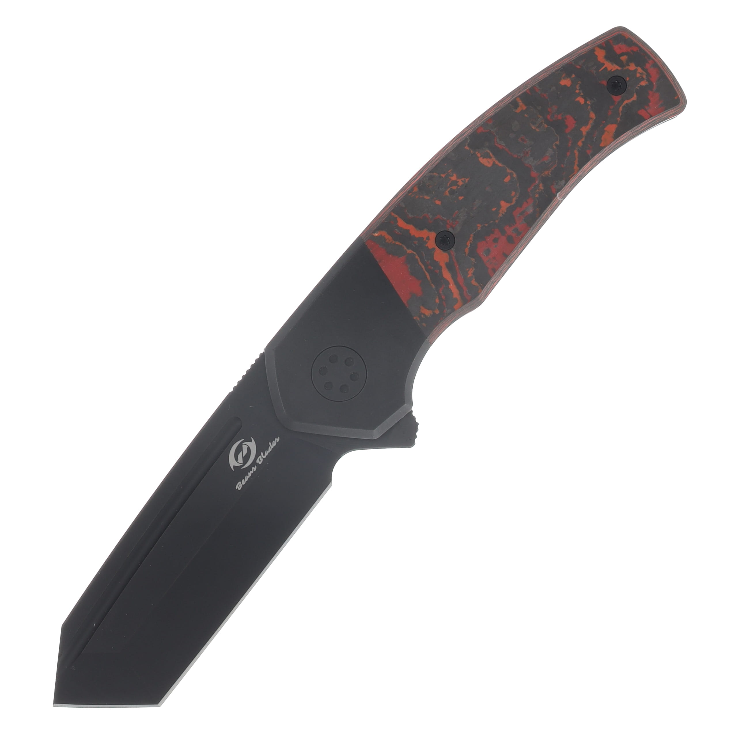 Beans Blades Mini Warrior Folder Fat Carbon Mars Valley Crosscut Handle Satin M390 Blade BBWARROIRMFCMVCS View 1