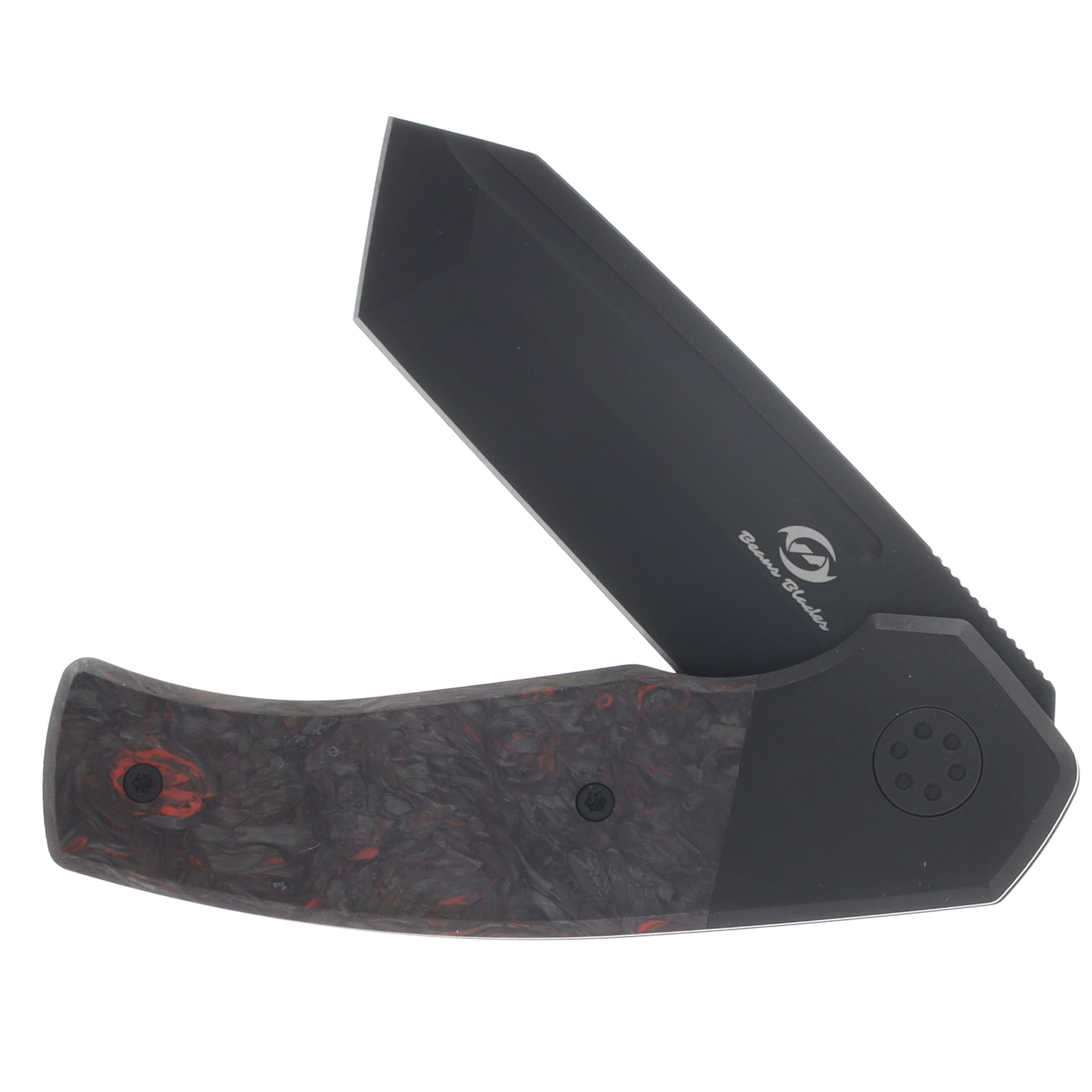 Beans Blades Mini Warrior Folder Fat Carbon Dark Matter Red Handle PVD M390 Blade BBWARRIORFCDMRP View 3