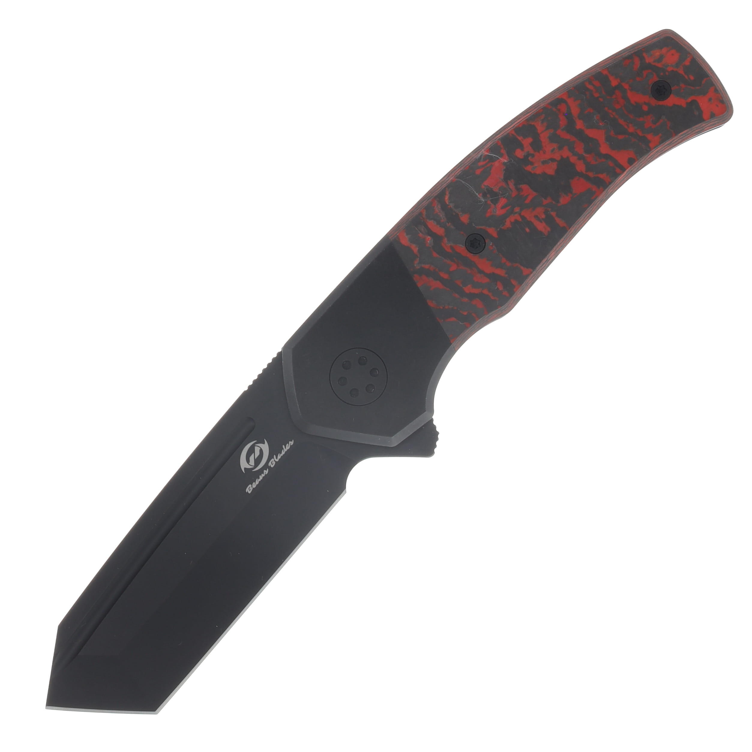Beans Blades Mini Warrior Folder Fat Carbon Lava Flow Handle PVD M390 Blade BBWARRIORFCLFP View 1