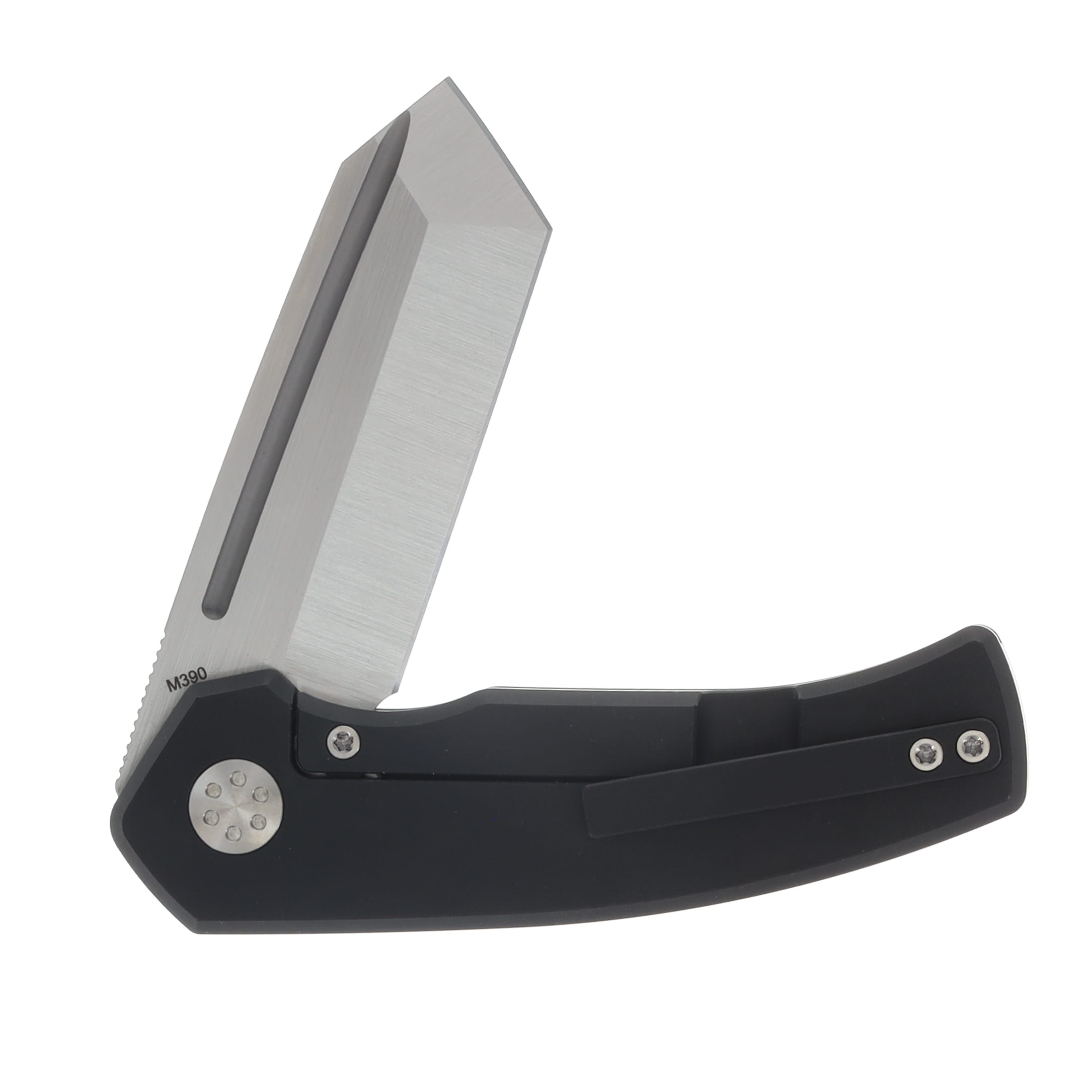 Beans Blades Mini Warrior Folder Fat Carbon Purple Haze Crosscut Handle Satin M390 Blade BBWARRIORFCPHCS View 4