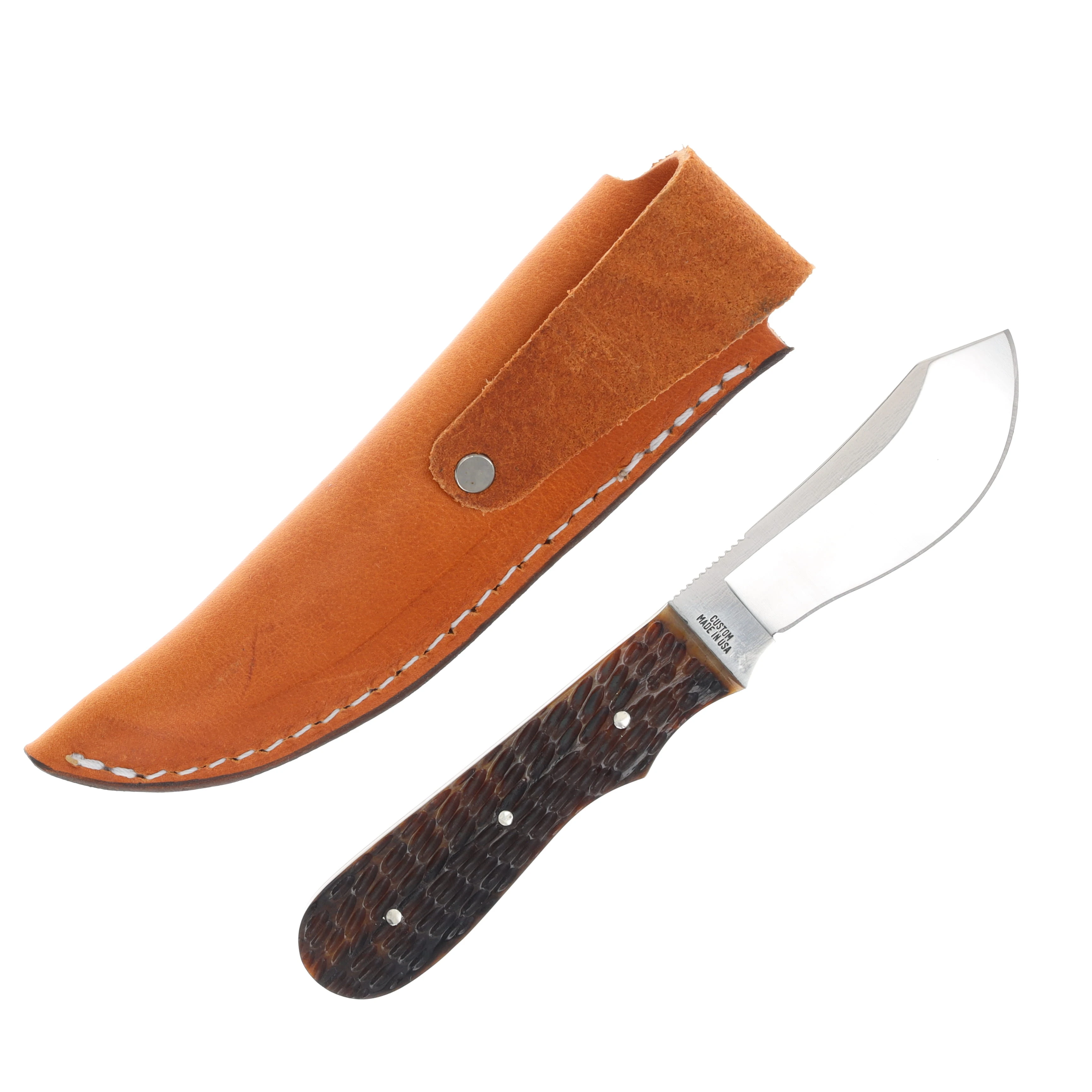 Clyde Cutlery Co. Caper Antique Jigged Bone Fixed Blade W/Sheath CLYDE-ANT View 2
