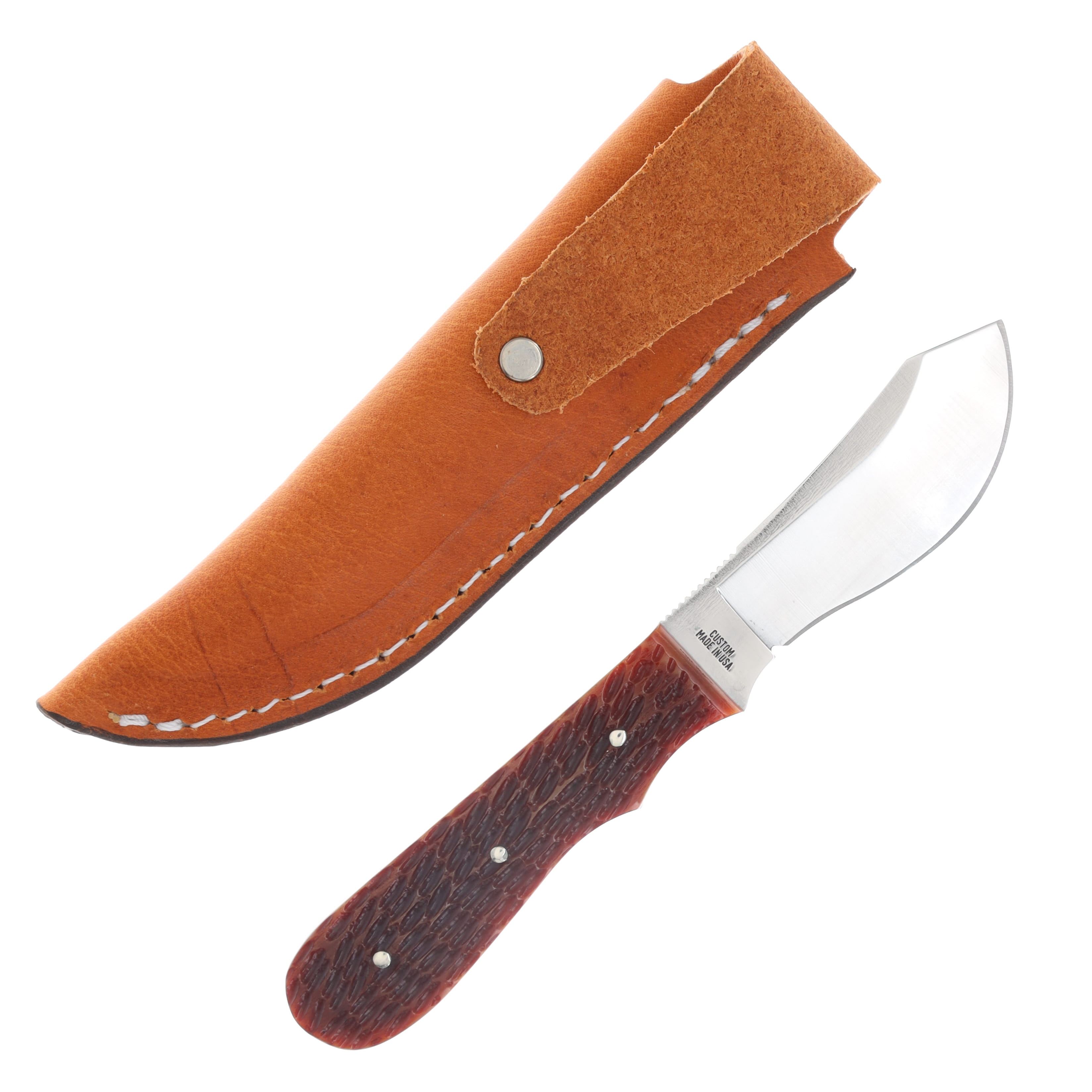 Clyde Cutlery Co. Caper Rusty Red Jigged Bone Fixed Blade W/Sheath CLYDE-RRJB View 2