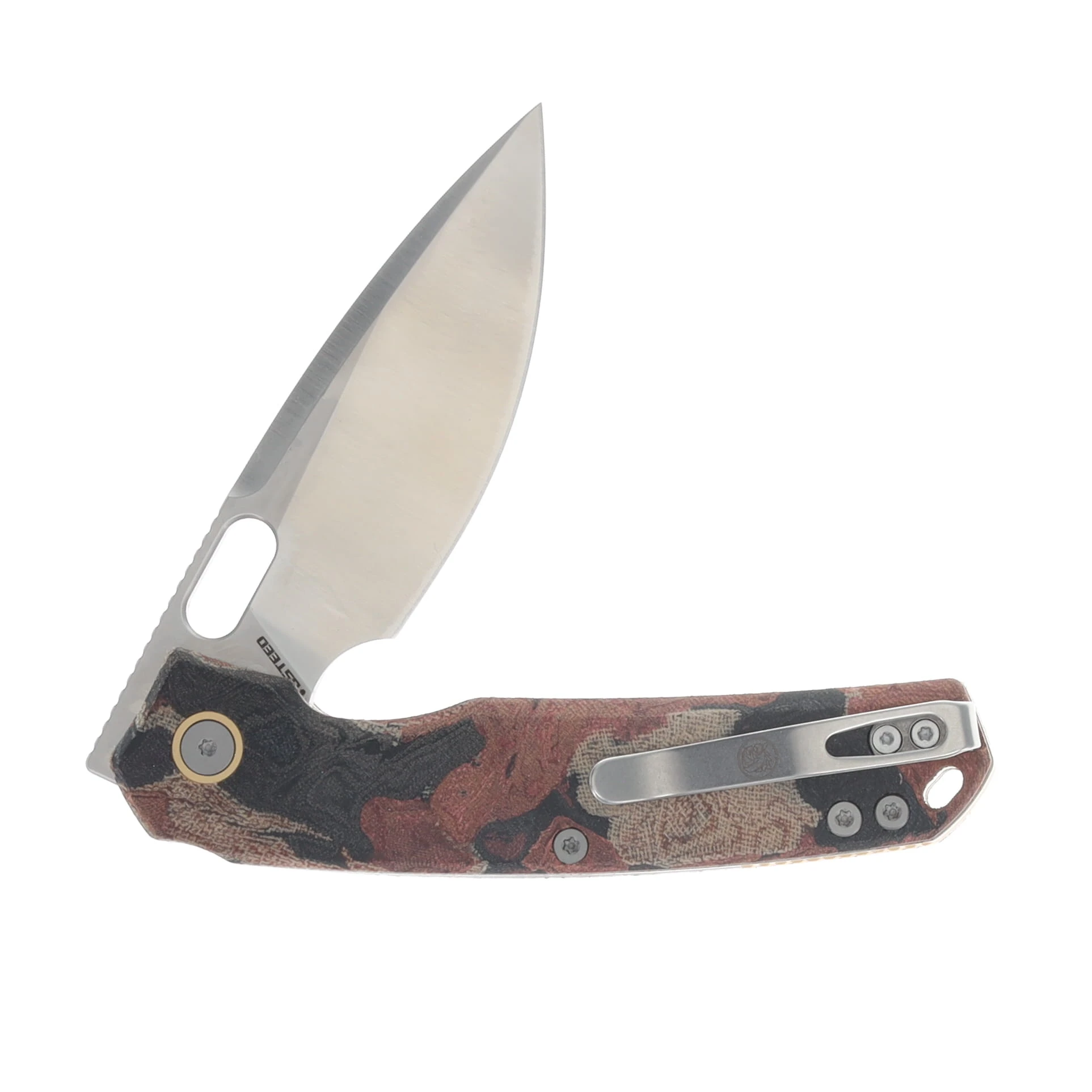 Vosteed Psyop Folder Canvas Rag Burl - Red Current Micarta Elmax Satin Blade A2234 View 4