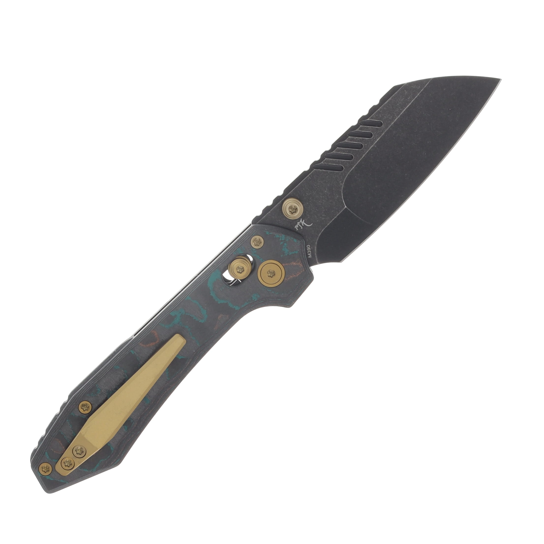 Vosteed Mini RSKAOS Folder Blk STNWSH Blade Shipwreck Camo Carbon Fiber Handle View 2