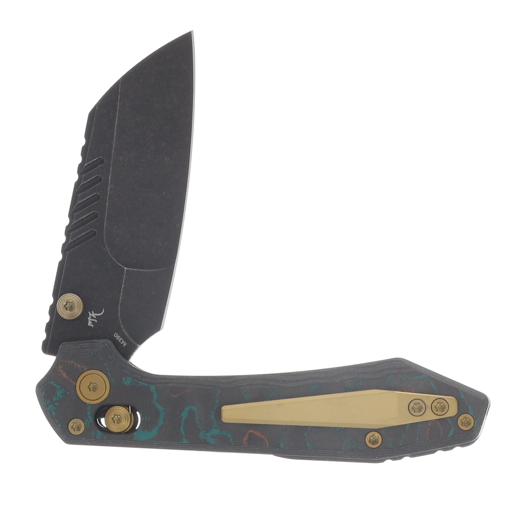 Vosteed Mini RSKAOS Folder Blk STNWSH Blade Shipwreck Camo Carbon Fiber Handle View 4