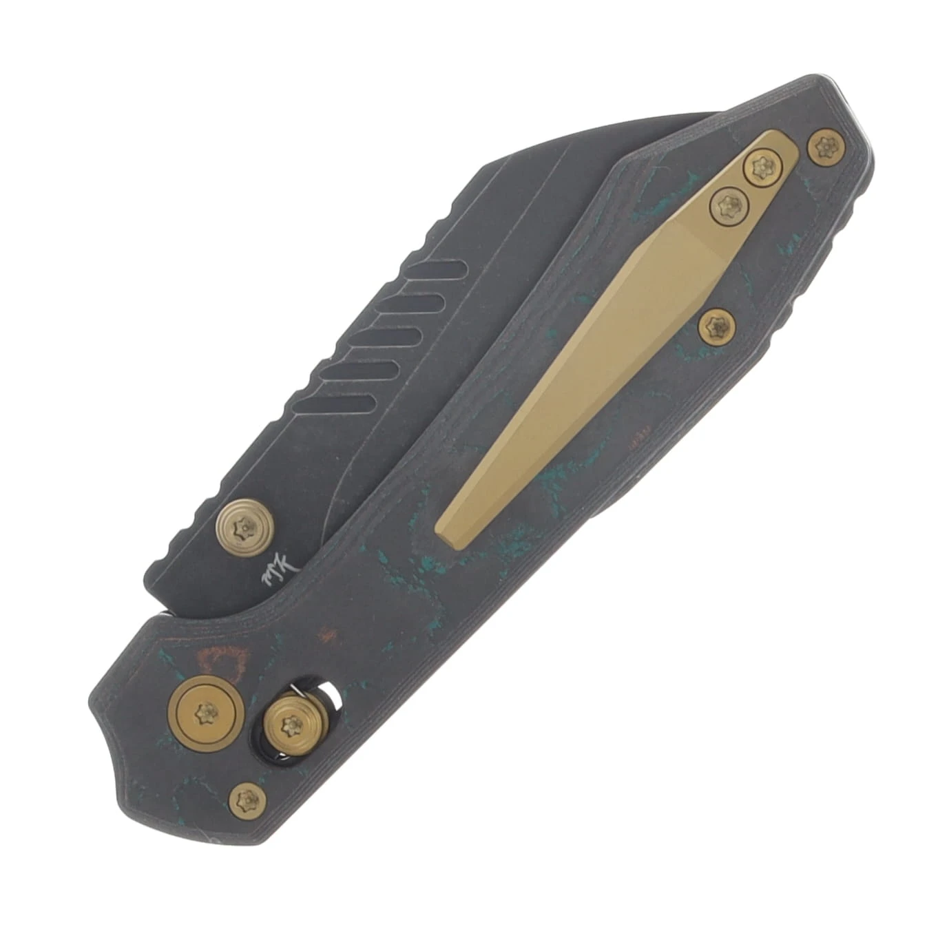 Vosteed Mini RSKAOS Folder Black Serrated STNWSH Blade Shipwreck Camo Carbon Fiber Handle A4406 View 6
