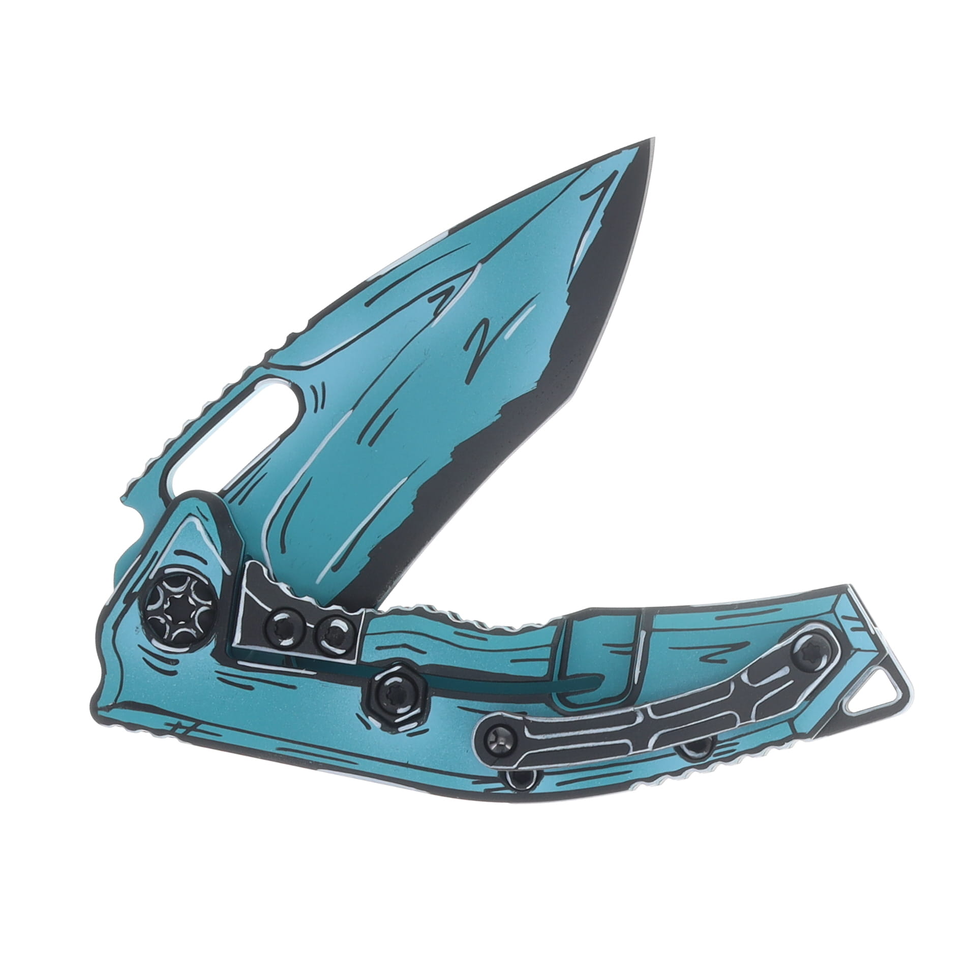 Heretic Medusa Framelock Folding Knife Turquoise Cel Shaded Recurve  H010-CS-TQ View 4