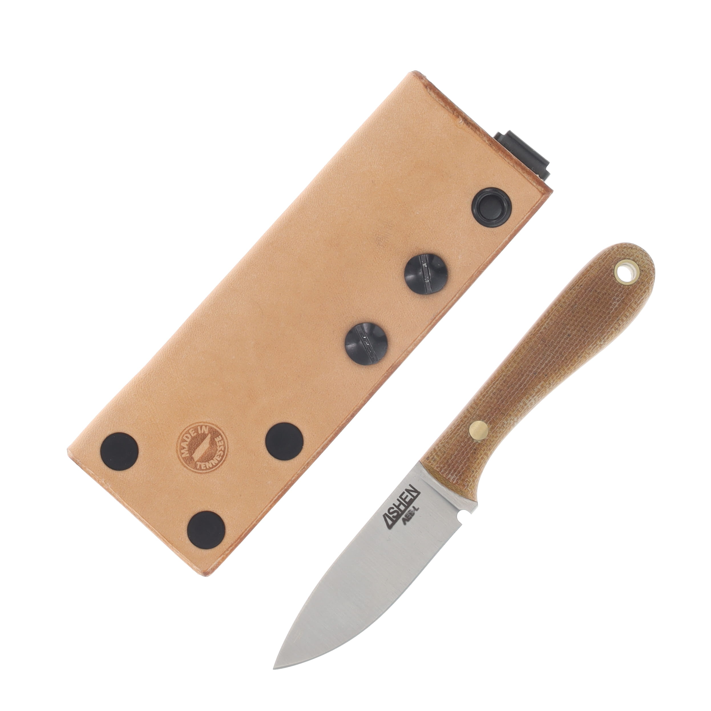 Lishen Knives Little Holston Fixed Blade Knife Drop Point Matte Natural Canvas with Brass Pins LKNNVNCTHBPDP View 1