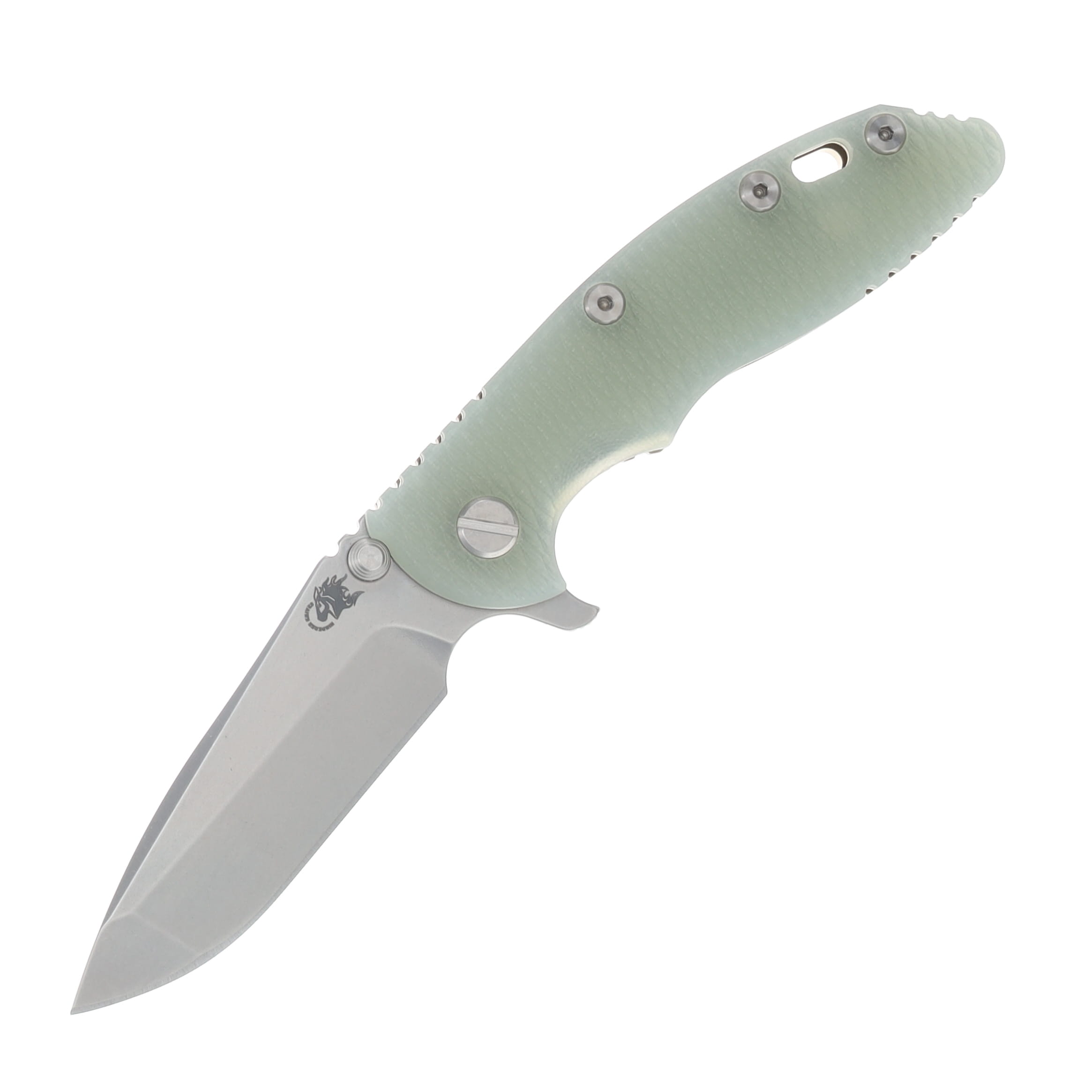 Hinderer XM-18 3.25 Non Flipper Folding Knife Magnacut Spanto/Translucent Green G-10 and Stonewash Bronze Titanium KXM325SPANFTWWSWBZ View 1