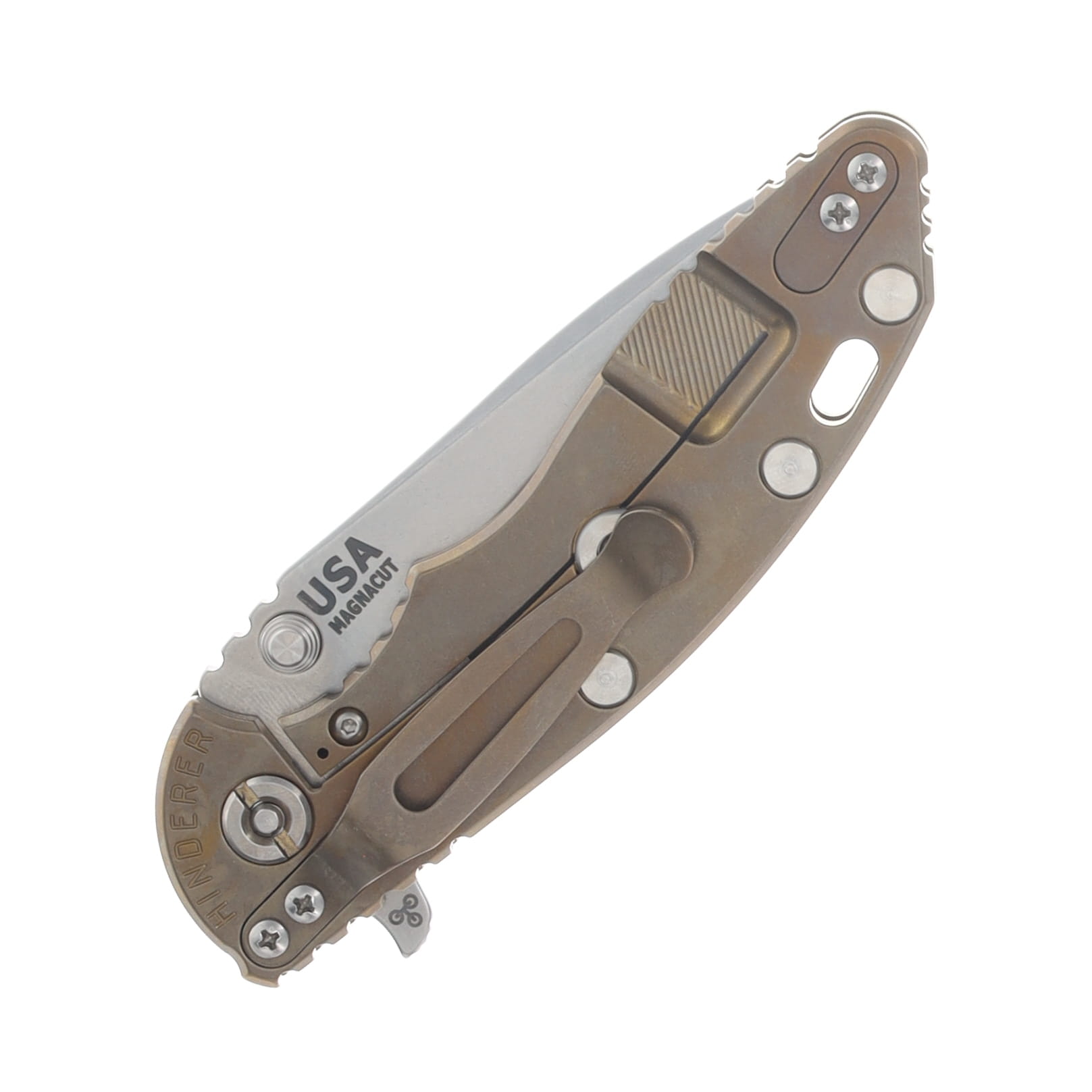 Hinderer XM-18 3.25 Non Flipper Folding Knife Magnacut Spanto/Translucent Green G-10 and Stonewash Bronze Titanium KXM325SPANFTWWSWBZ View 6