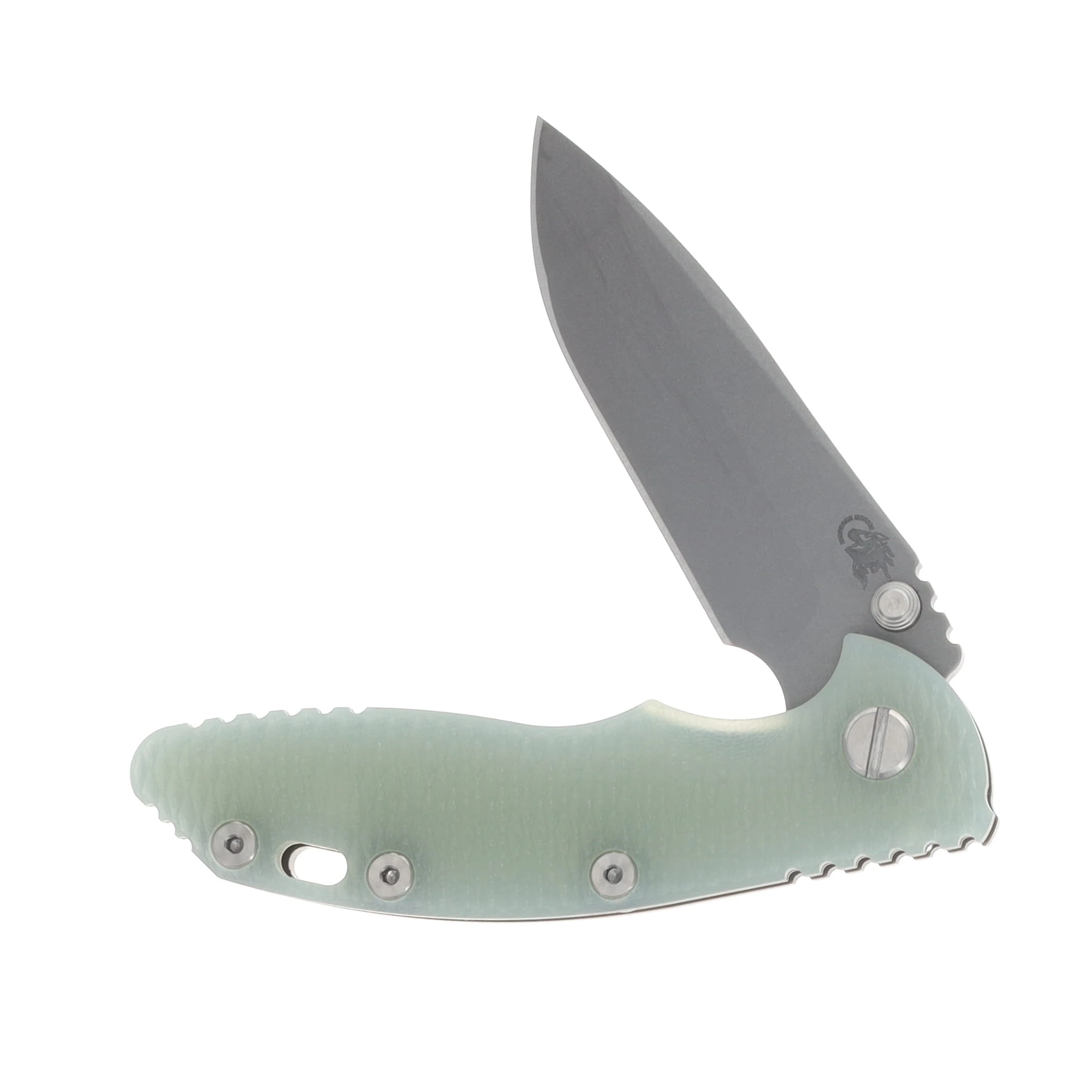 Hinderer XM-18 3.25 Flipper Folding Knife Magnacut Spanto/Translucent Green G-10 Battle Bronze Titanium KXM325SPANFBBZTG View 3