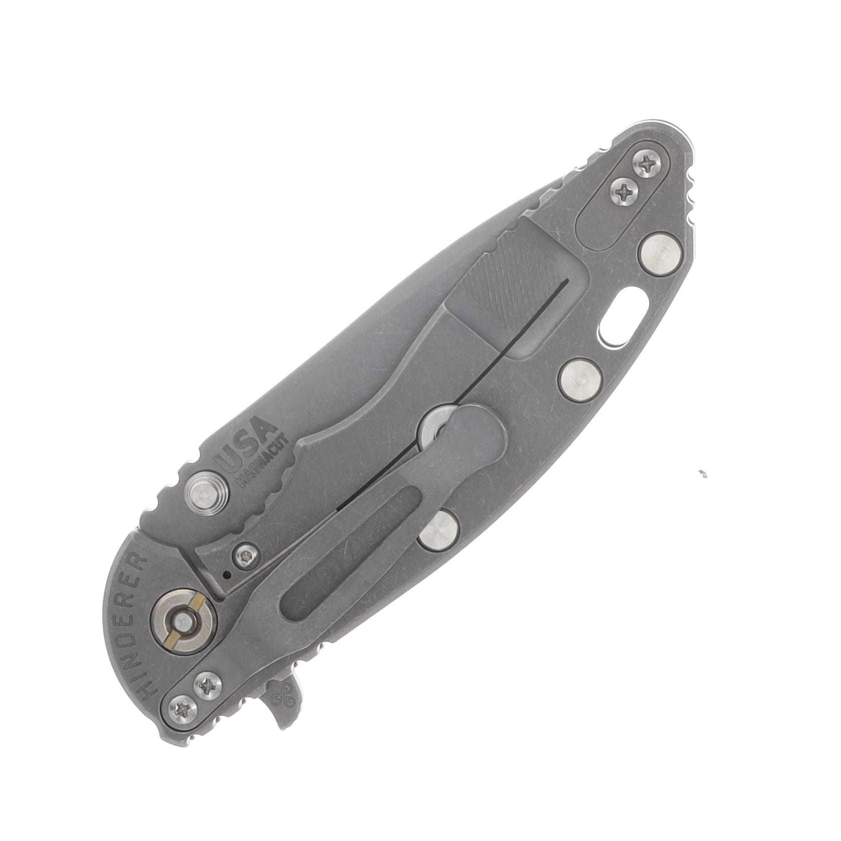 Hinderer XM-18 3.25 Flipper Folding Knife Magnacut Spanto/Translucent Green G-10 and Working Finish Titanium KXM325SPANFWFTG View 6