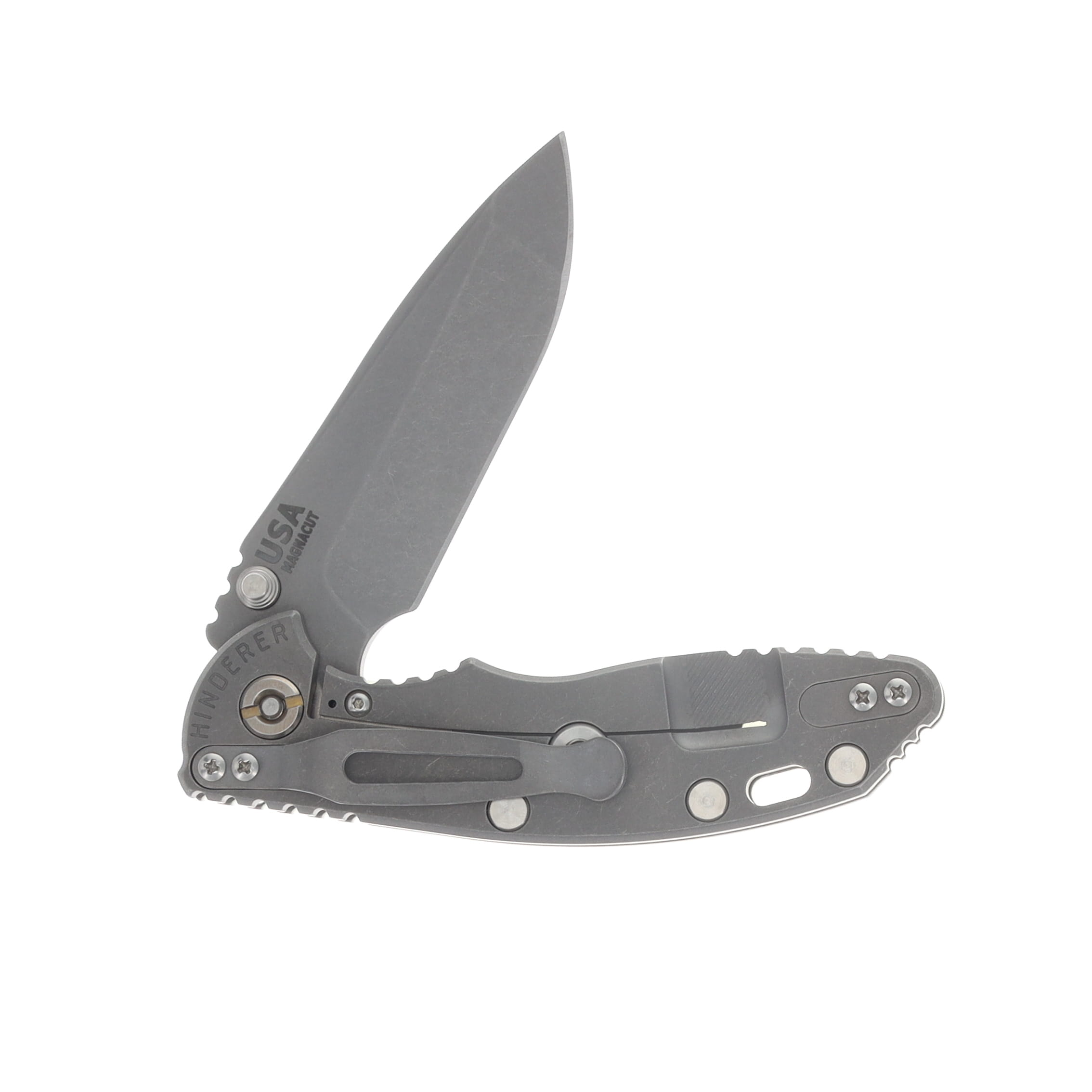 Hinderer XM-18 3.25 Flipper Folding Knife Magnacut Spanto/Coyote G-10 and Stonewash Titanium KXM325SPANFSWCY View 4