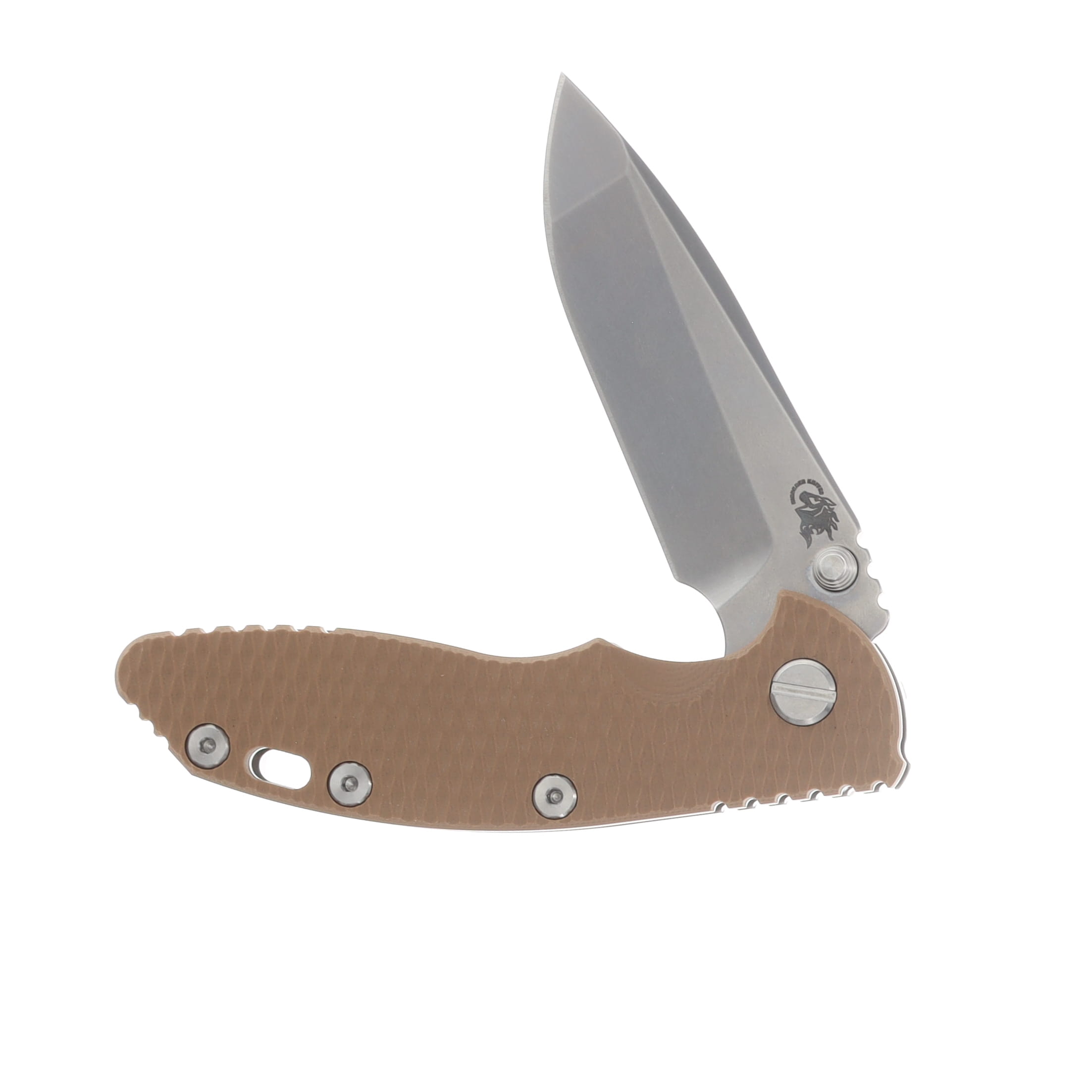 Hinderer XM-18 3.25 Flipper Folding Knife Magnacut Spanto/Coyote G-10 and Stonewash Titanium KXM325SPANFSWCY View 3