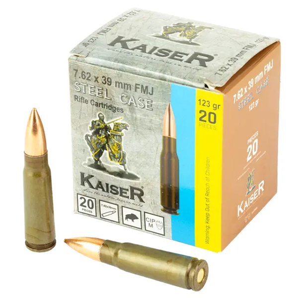 Century Arms Kaiser 7.62x39mm Rifle Ammunition 20 Rounds Lacquered Steel Case Berdan 123 Grain FMJ 971403 View 1