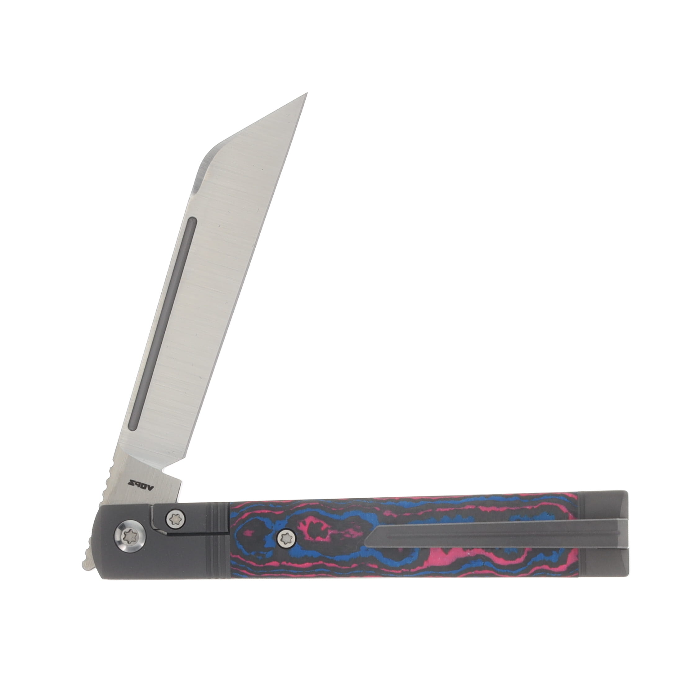 Jack Wolf Knives Feelbetter Jack Folder CamoCarbon Miami Belt Satin S90V Blade FEELB-01-CC-MIAMI View 4