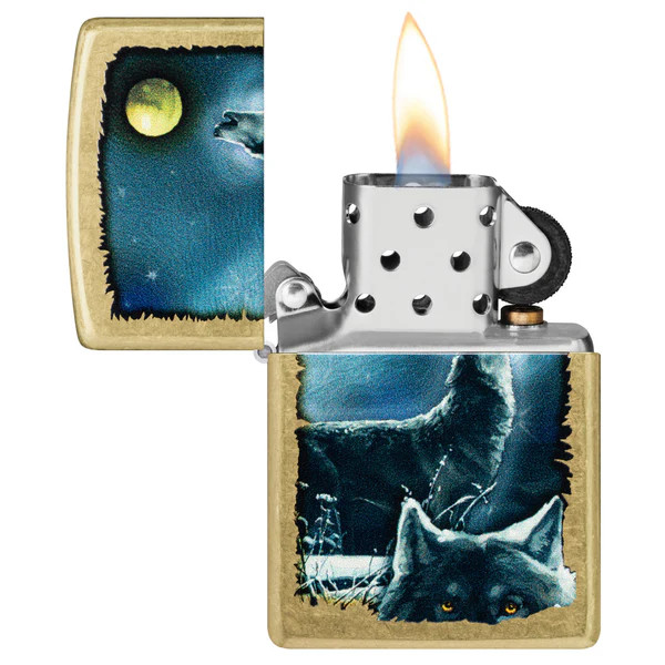 Zippo Lighter Howling Wolf and Moon Street Brass ZP47189 View 2