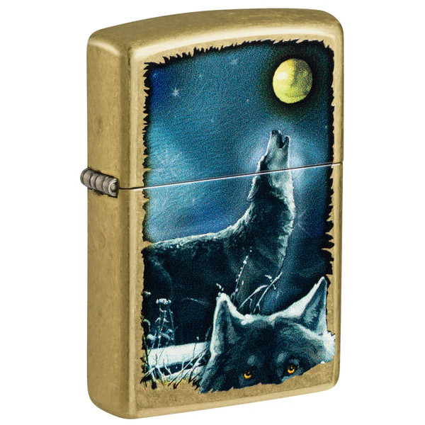 Zippo Lighter Howling Wolf and Moon Street Brass ZP47189 View 1