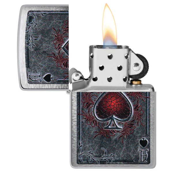 Zippo Red Crackle Ace of Spades Brush Chrome ZP47185 View 2